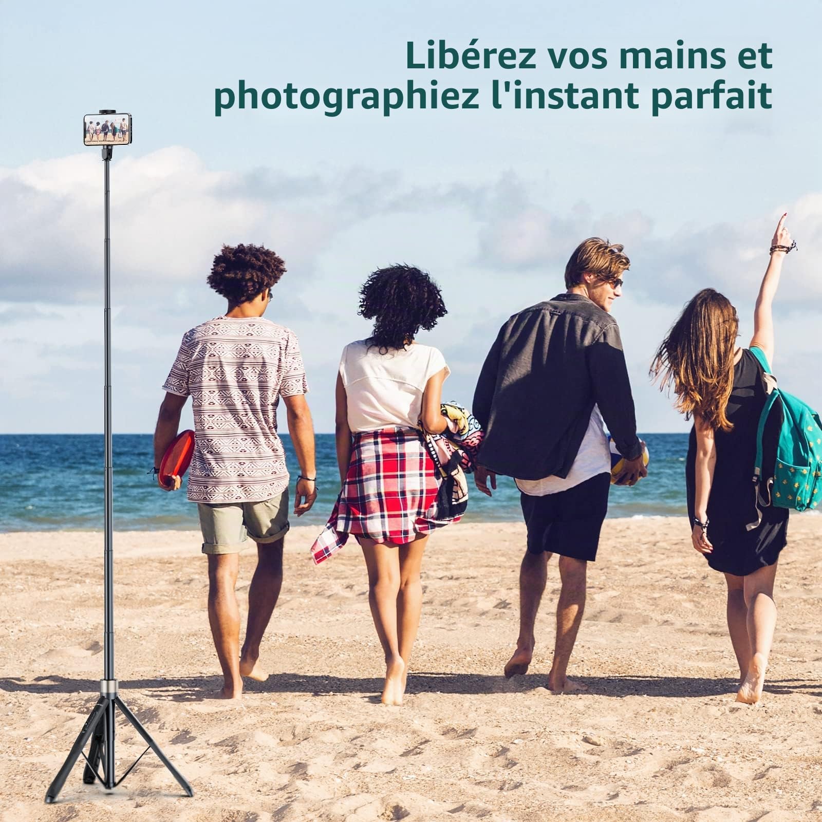 ATUMTEK 165cm Perche Selfie, Perche à Selfie avec Télécommande Bluetooth Amovible, Trepied Smartphone Extensible pour iPhone et Android, Enregistrement Vidéo, Blogage, Streaming en Direct, Noir