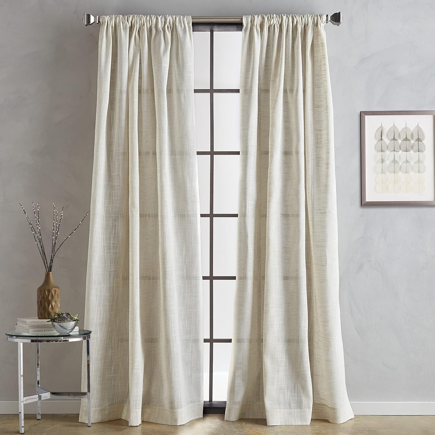 DKNY Classic Linen Beige Blackout Lined Window Curtains for Living Room Rod Pocket Panel Pair, 50 x 84 inch, Natural