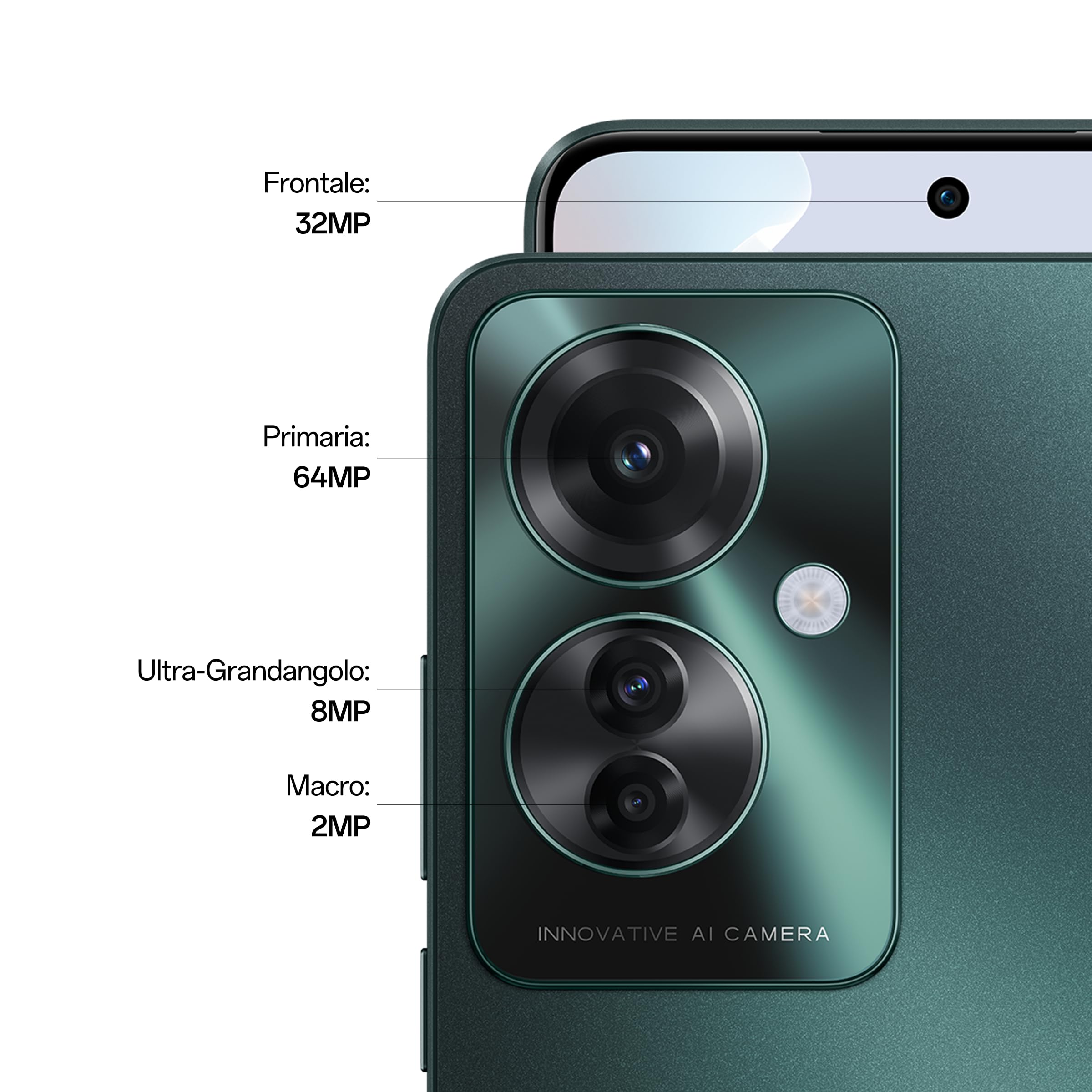 OPPO Reno11 F 5G Smartphone,Tripla fotocamera 64+8+2MP, Selfie 32MP, Display 6.7” 120HZ AMOLED FHD+, 5000mAh, RAM8(+4GB/6GB/8GB)+ROM256GB (esp2TB), Supporto Auto [Versione Italia], Palm Green