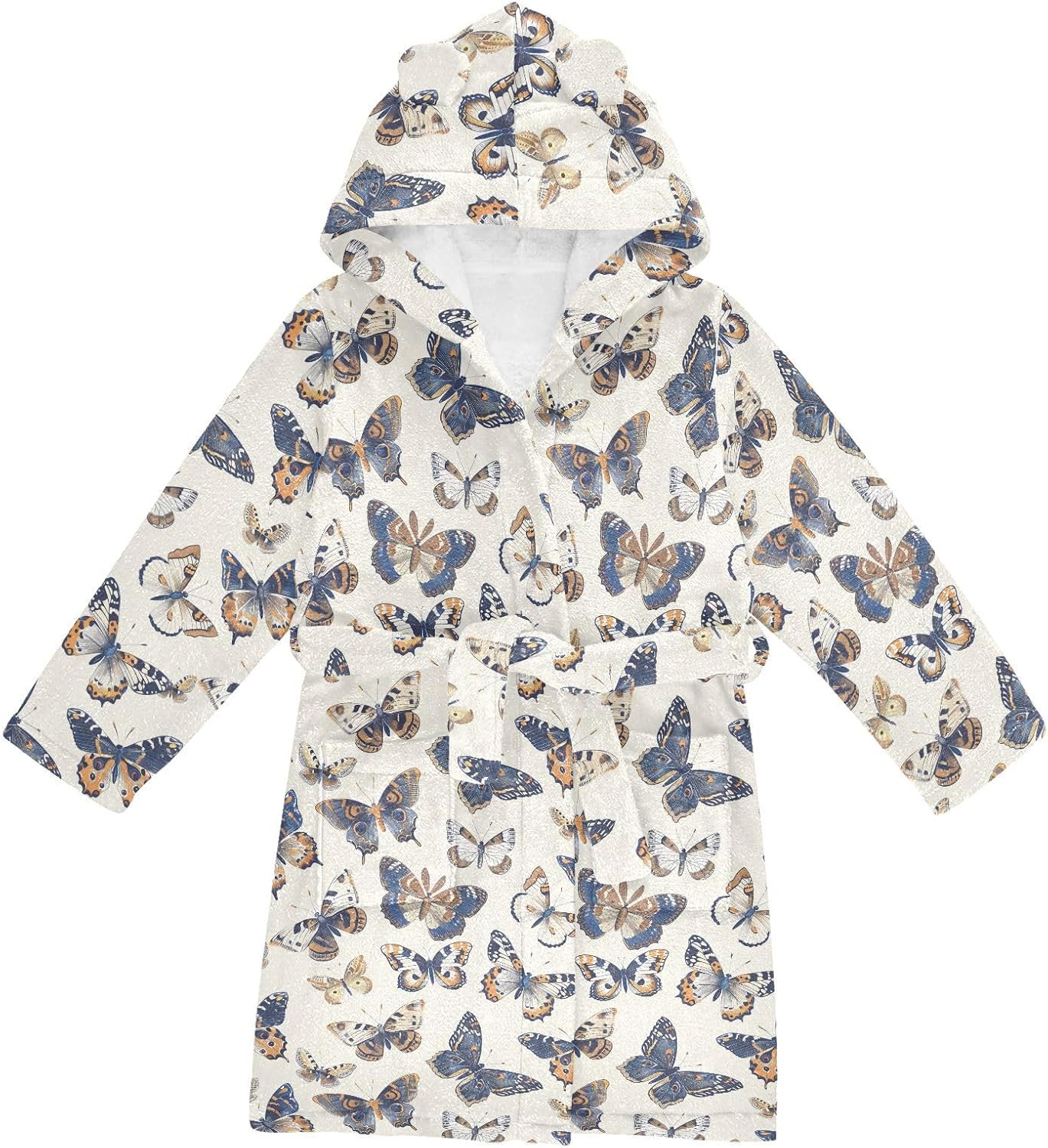 senya Butterflies Retro Toddler Hooded Bathrobe Kids Soft Plush Bath Towel Robes for Boys Girls 2-12 Years