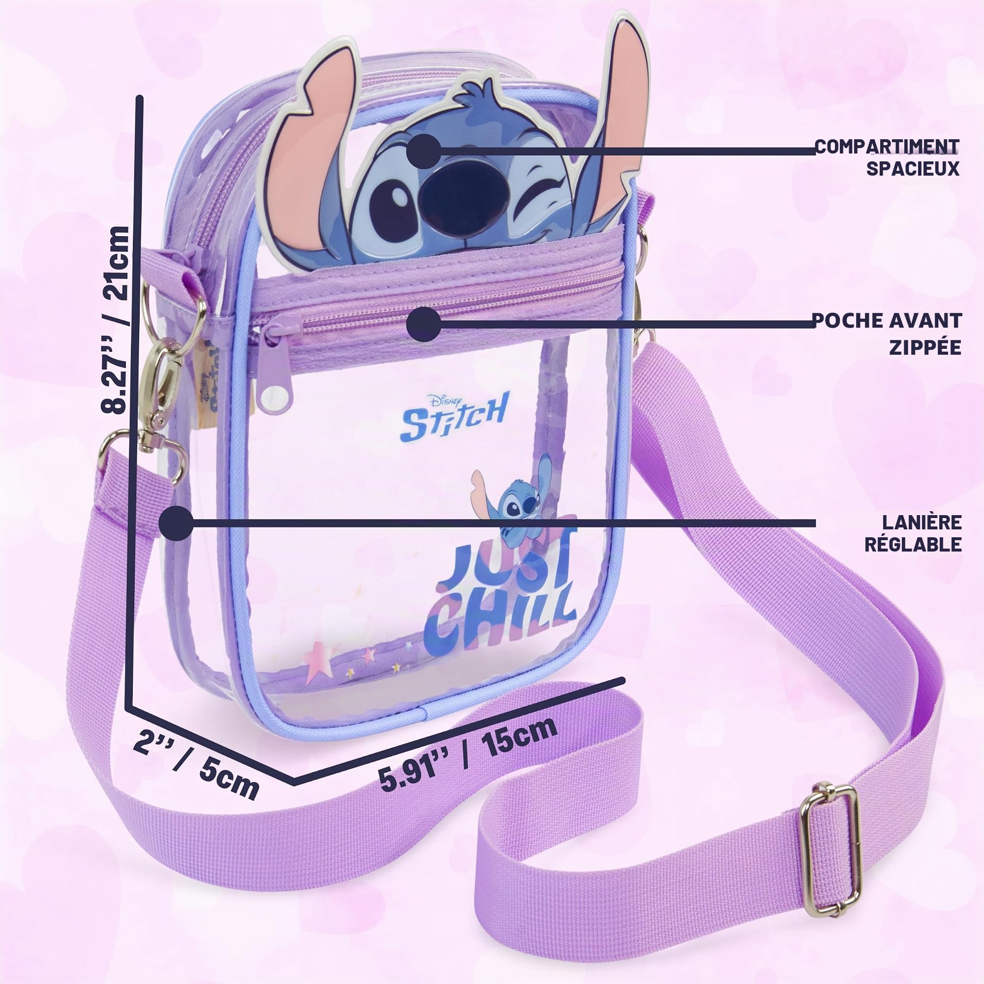Get Trend Disney Stitch | Reine des Neiges | Minnie Mouse Sac Bandoulière Enfant Fille, Sac Transparent Fermeture Eclair et Bandoulière Réglable
