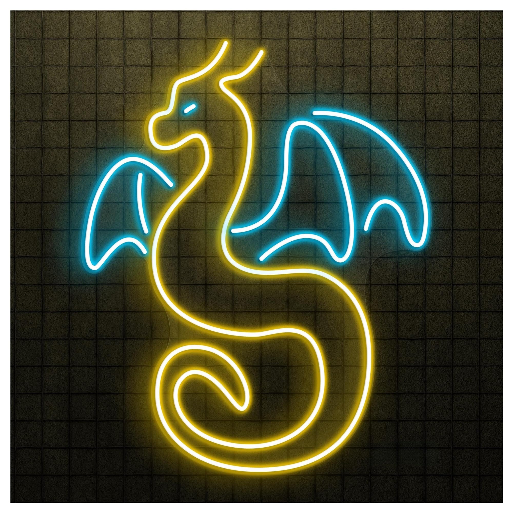 RONGCH Hanging Art Signs Dragon Neon Sign, Suitable for Game Room Decor with Brightness Adjustable 41cm(Lemon Yellow+Ice Blue)