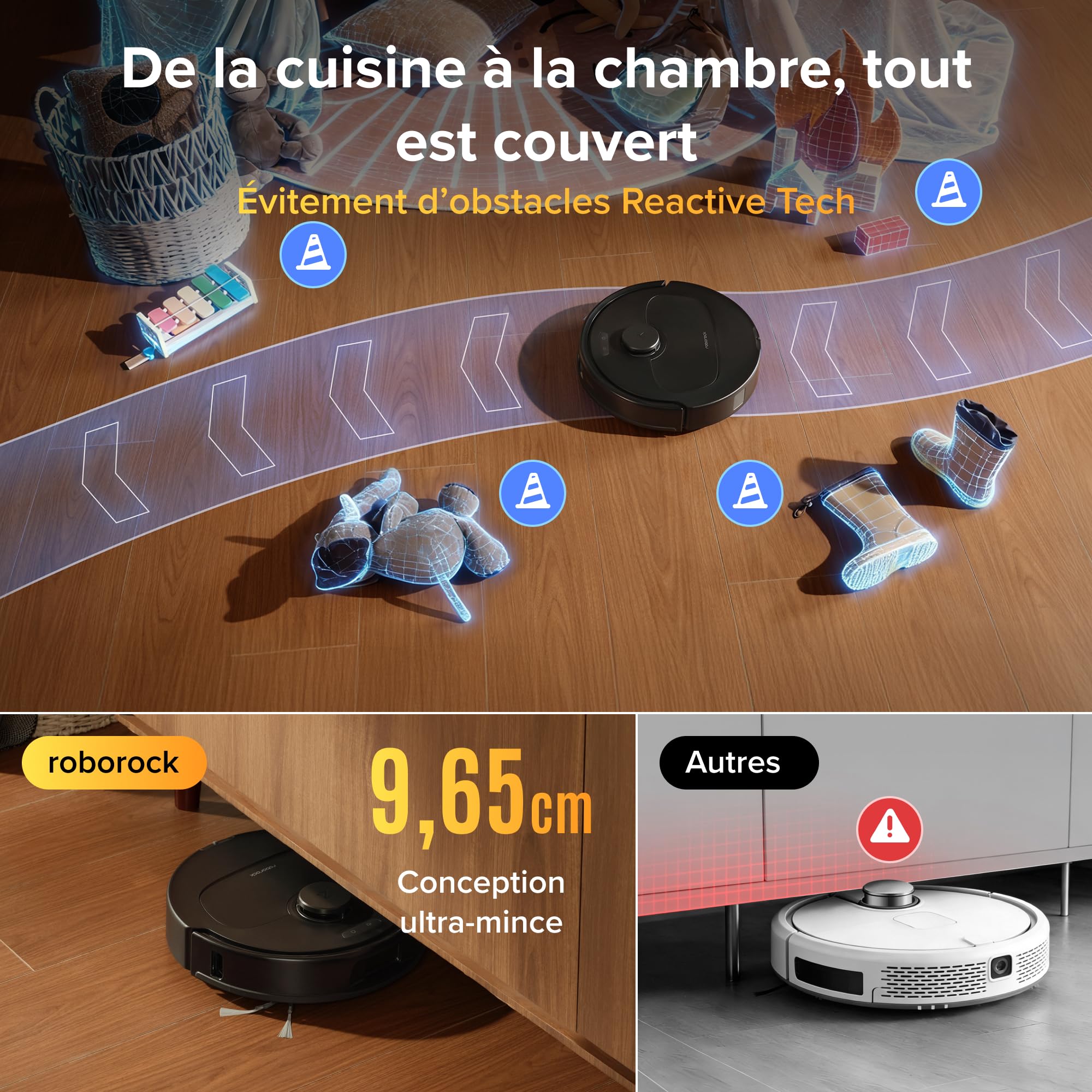 roborock Qrevo S Pro Robot Aspirateur Laveur, 18 500 Pa, 45 °C Séchage à l’air Chaud, 75 °C Autonettoyant à Haute Température, Évitement d'obstacles et Navigation Intelligente, Anti-enchevêtrements