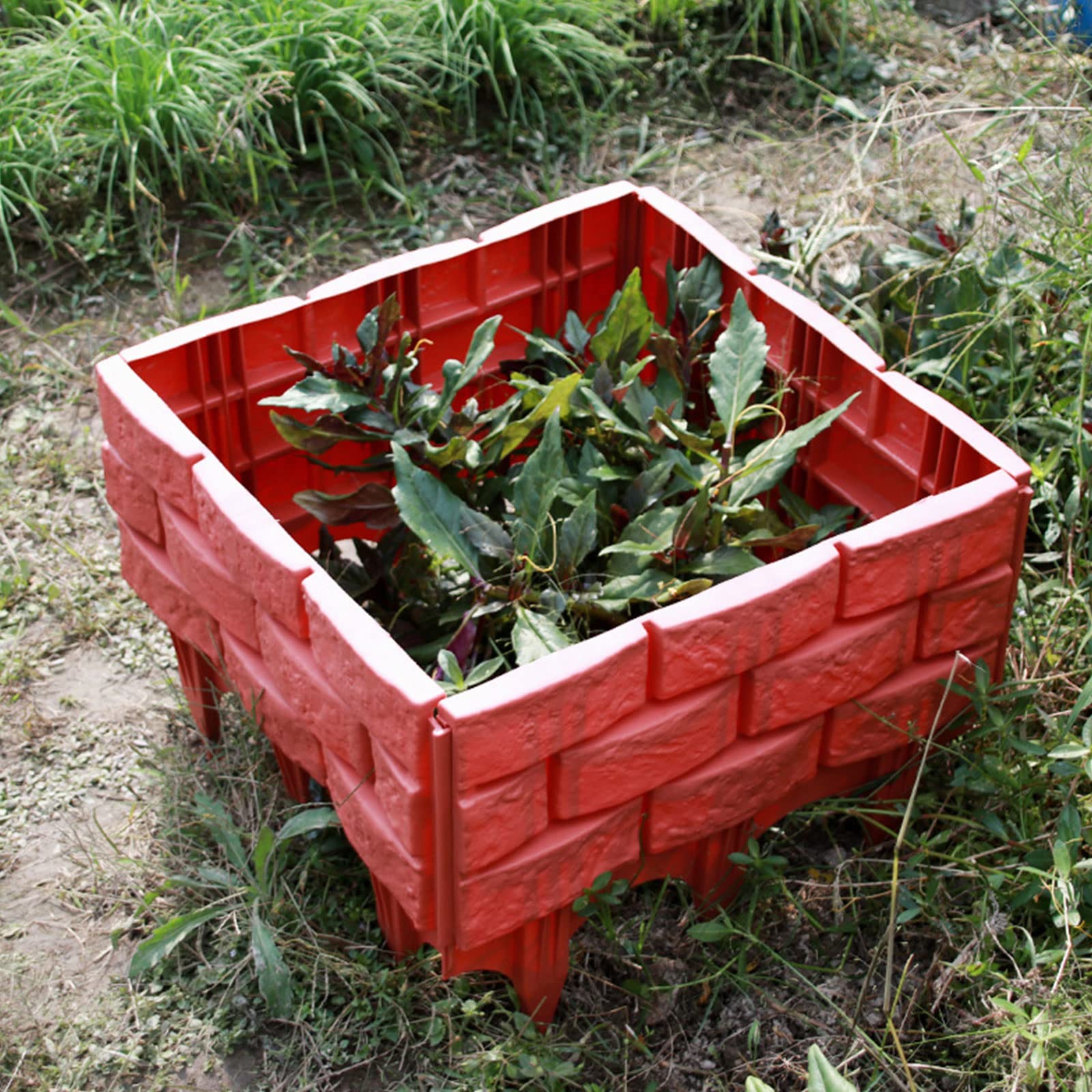Lot de 4 bordures de jardin en plastique imitation pierre, clôture, allées, parterres de fleurs pour extérieur, pelouse, terrasse, cour, décoration