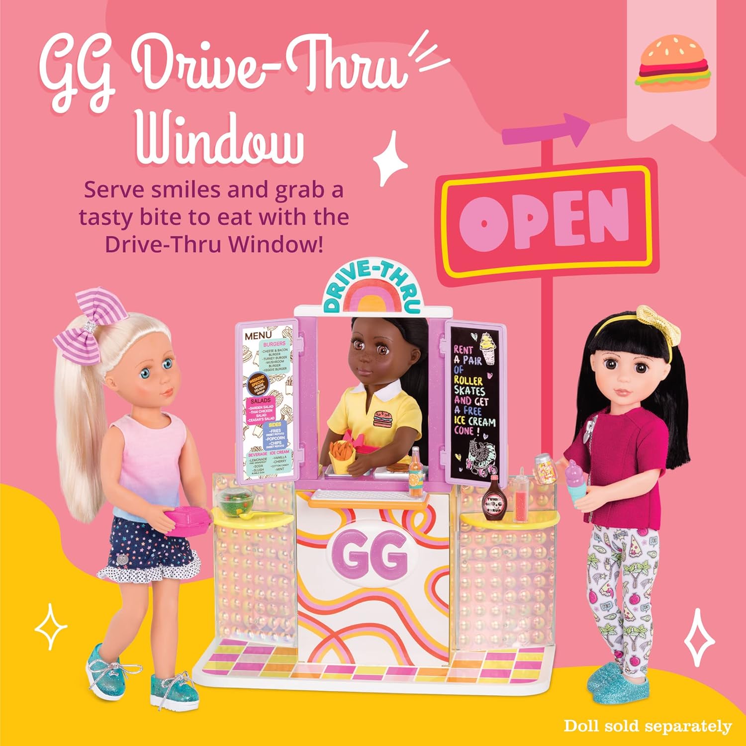 Glitter Girls– 14-Inch Doll Accessories – Drive – Thru Window Set – Deluxe Play Food & Pretend Restaurant Playset – Toys, Clothes, and Accessories – 3+ Years