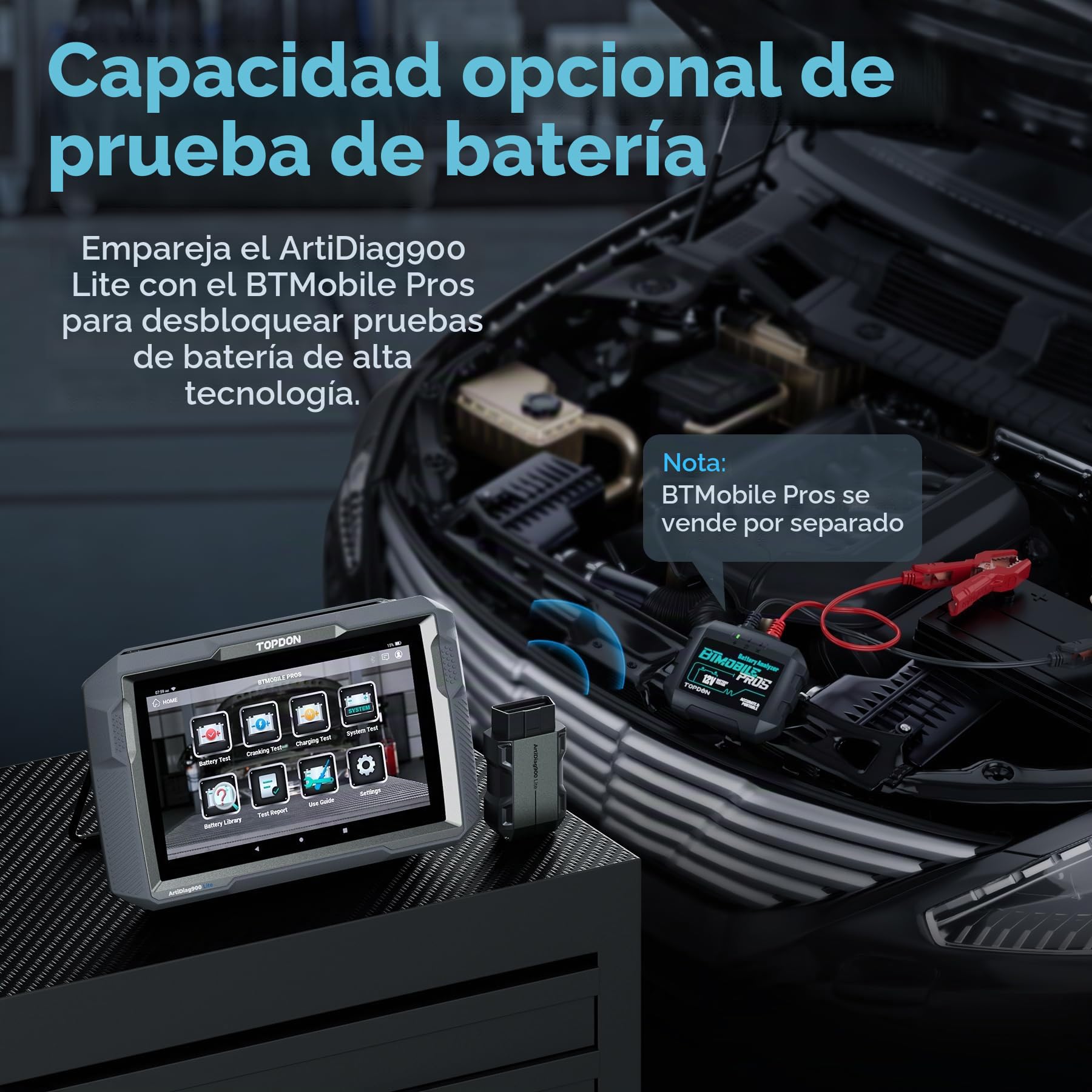 TOPDON OBDII Sistema Completo de Diagnóstico de Automóvil, ArtiDiag900 Lite Herramienta de Escaneo Bidireccional,8+ Servicios de Reparación, Escáner OBD2 Inalámbrico con Prueba Activa