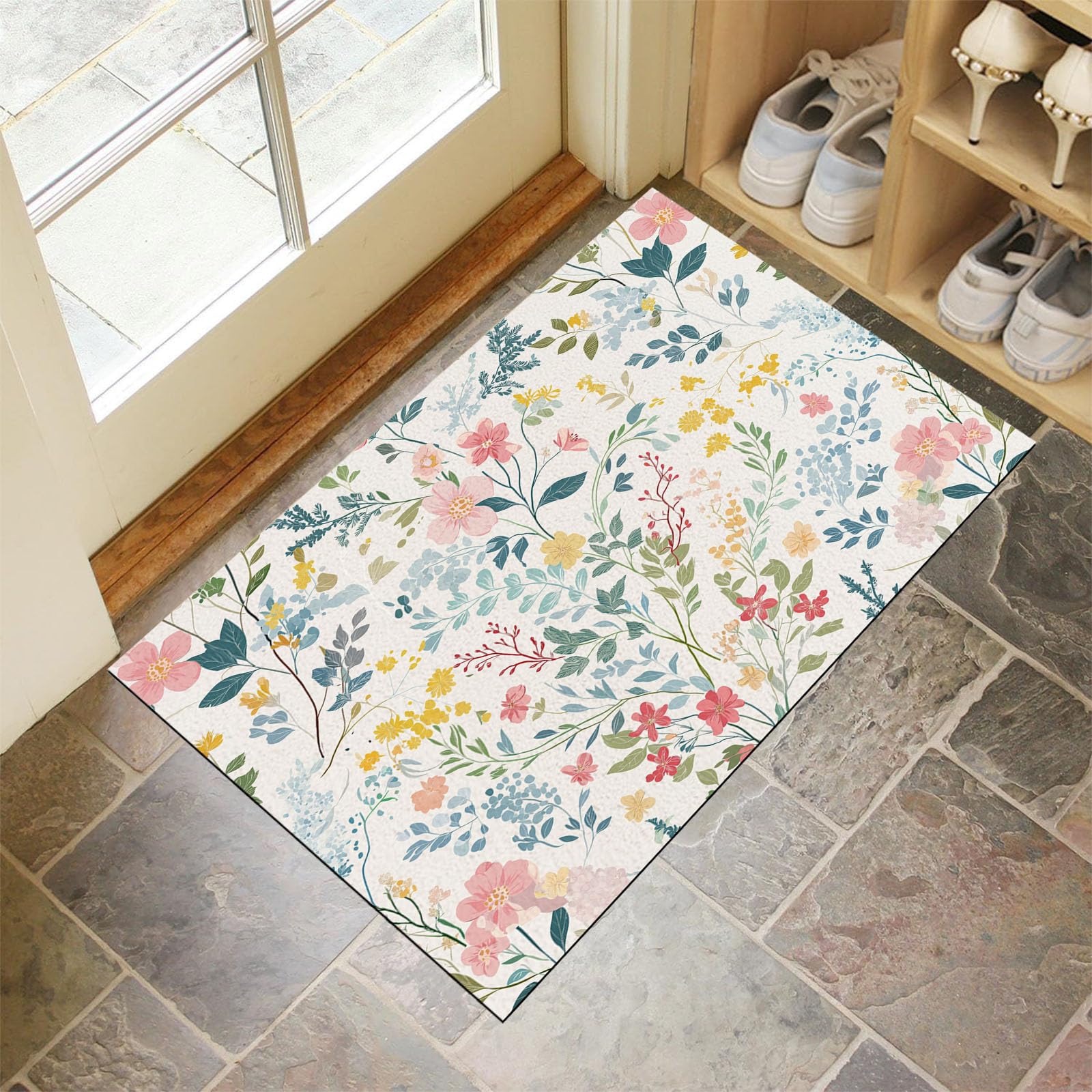 Paillasson fleurs sauvages contre les sols sales : tapis intérieur antidérapant et facile à laver