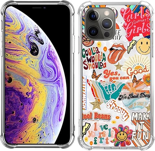 Miniatura 4 de Funda retro de Good Vibes con patrón de mariposa y cara sonriente, compatible con iPhone 15 Pro Max, funda de collage de colores estéticos Trippy