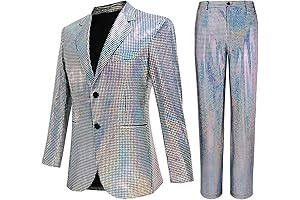 Men's Sequin Blazer Metallic Slim Suit, 2-Piece Disco Prom Shiny Outfit for...