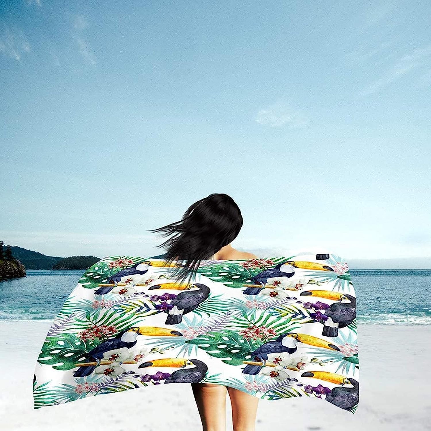 Mikrofaser Strandtuch, Strandtuch 3D Palmblatt-Tukan XXL 150 X 200 cm, Schnell Trocknendes Und Ultraleichtes Für Den Strand, Tragbares Reisehandtuch Für Fitness, Yoga, Sauna -7P5V