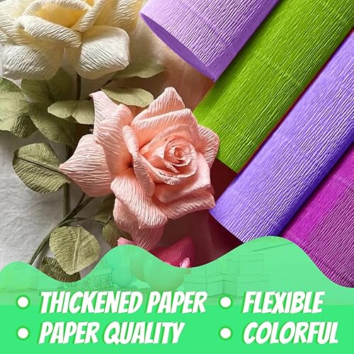 Miniatura 4 de Papel crepé, 6 rollos de serpentinas de papel crepé de 10 pulgadas x 8 pies, arreglos florales artificiales, kits de fabricación de flores, cinta