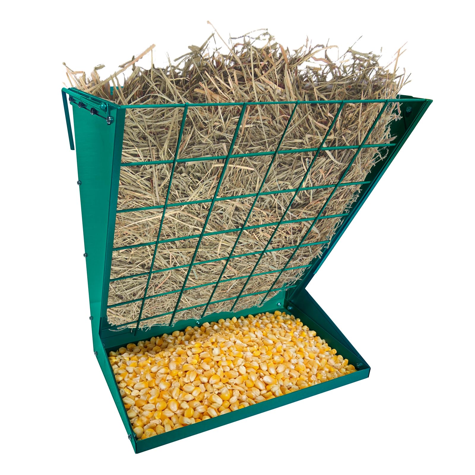 Garvee Henera de Pared 2 en 1 para Caballos y Ganado, Comedero de Heno y Grano de Acero al Carbono con Recubrimiento de Polvo, Alimentador de Forraje Resistente para Cabras y Ovejas, Verde Oscuro