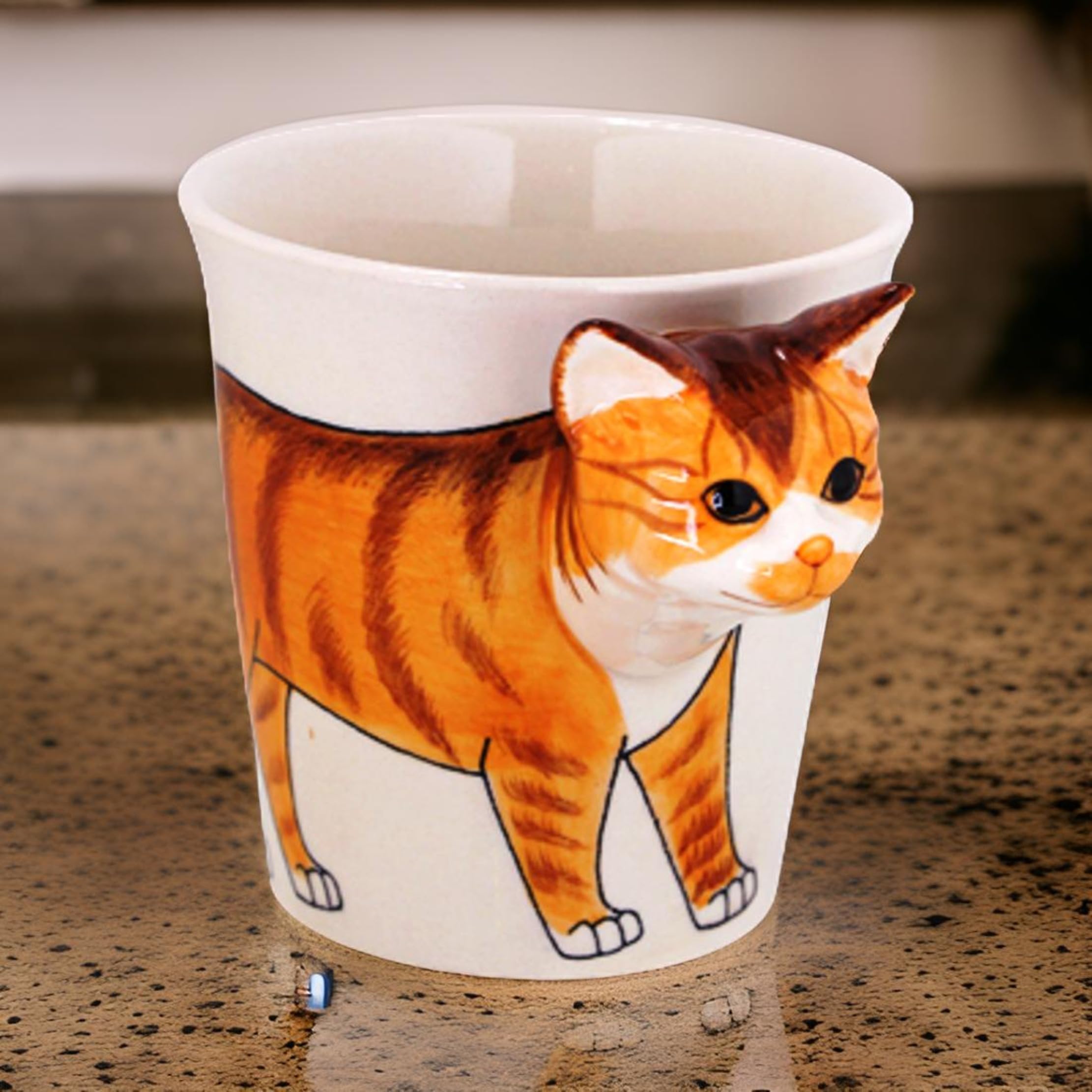 Tasse à café en céramique de figure de chat d'impression mignonne blanche tasse