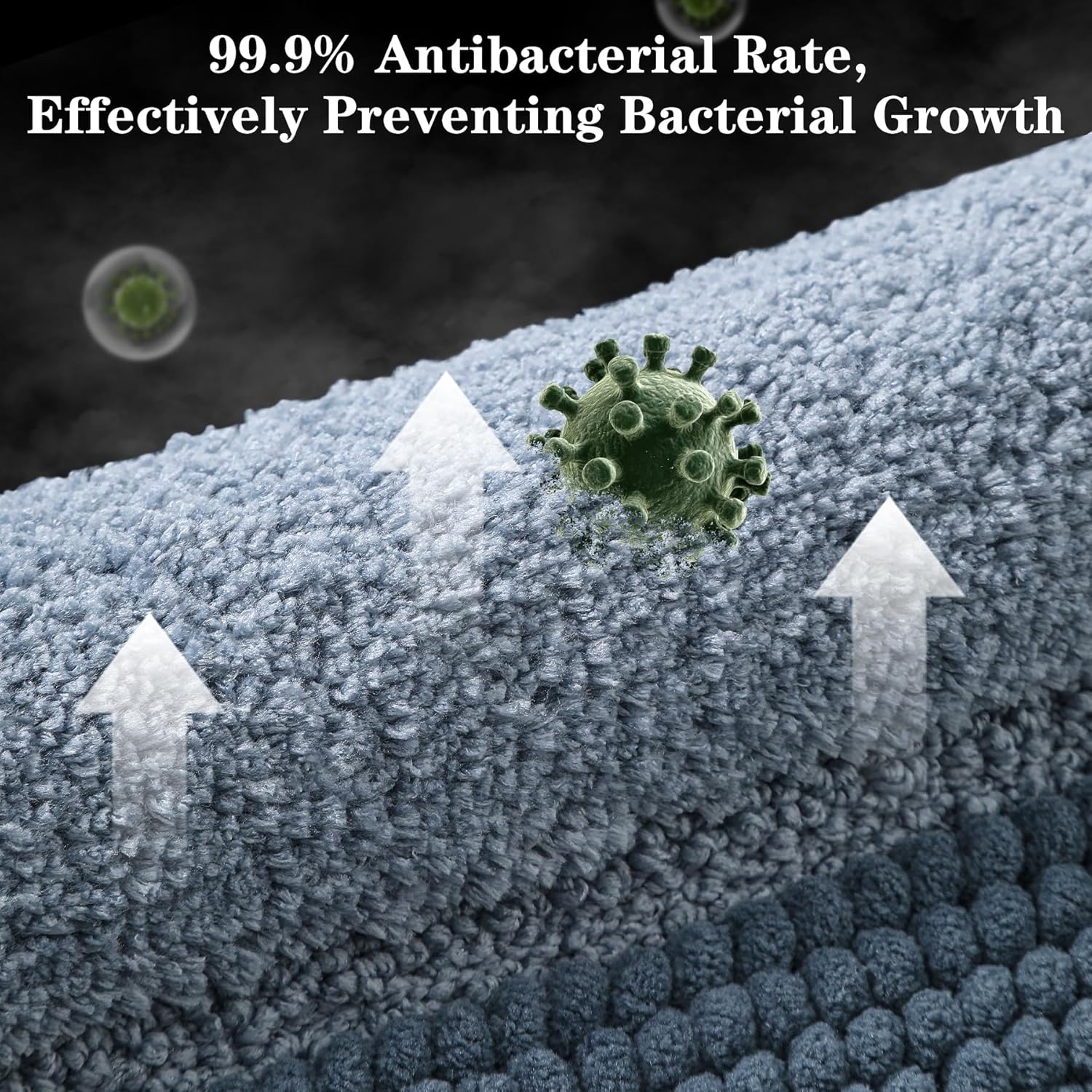 Kmson 3 Pcs Ombre Chenille Bathroom Rugs Set, Non-Slip Ultra Soft Washable Shaggy Bath Rugs for Bathtub, Thick Water Absorbent Microfiber Shower Mat Blue
