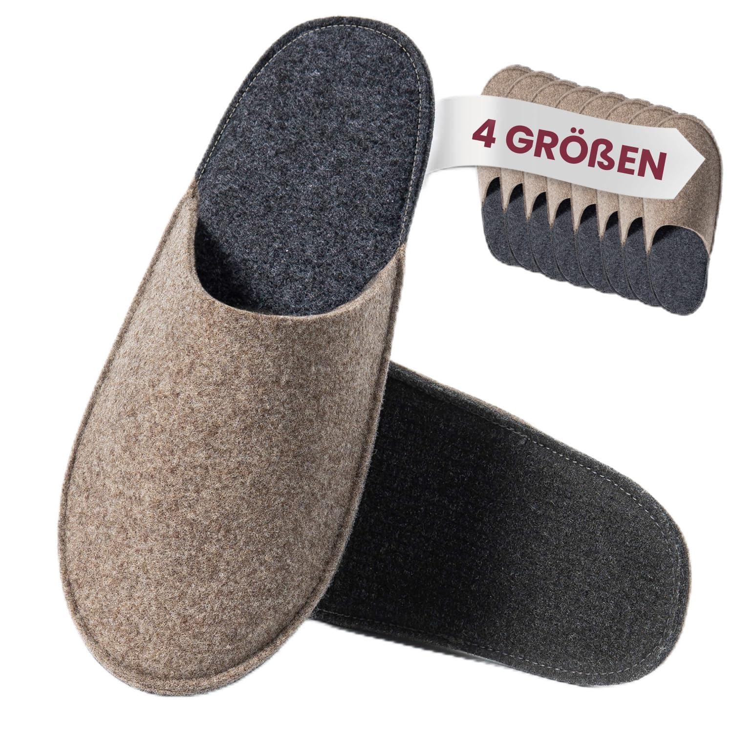 easy and green Wollfilz Gästehausschuhe Set mit Anti-Rutsch Sohle - Made in Germany - Gästepantoffeln Unisex Hausschuhe Gäste EU 36-47