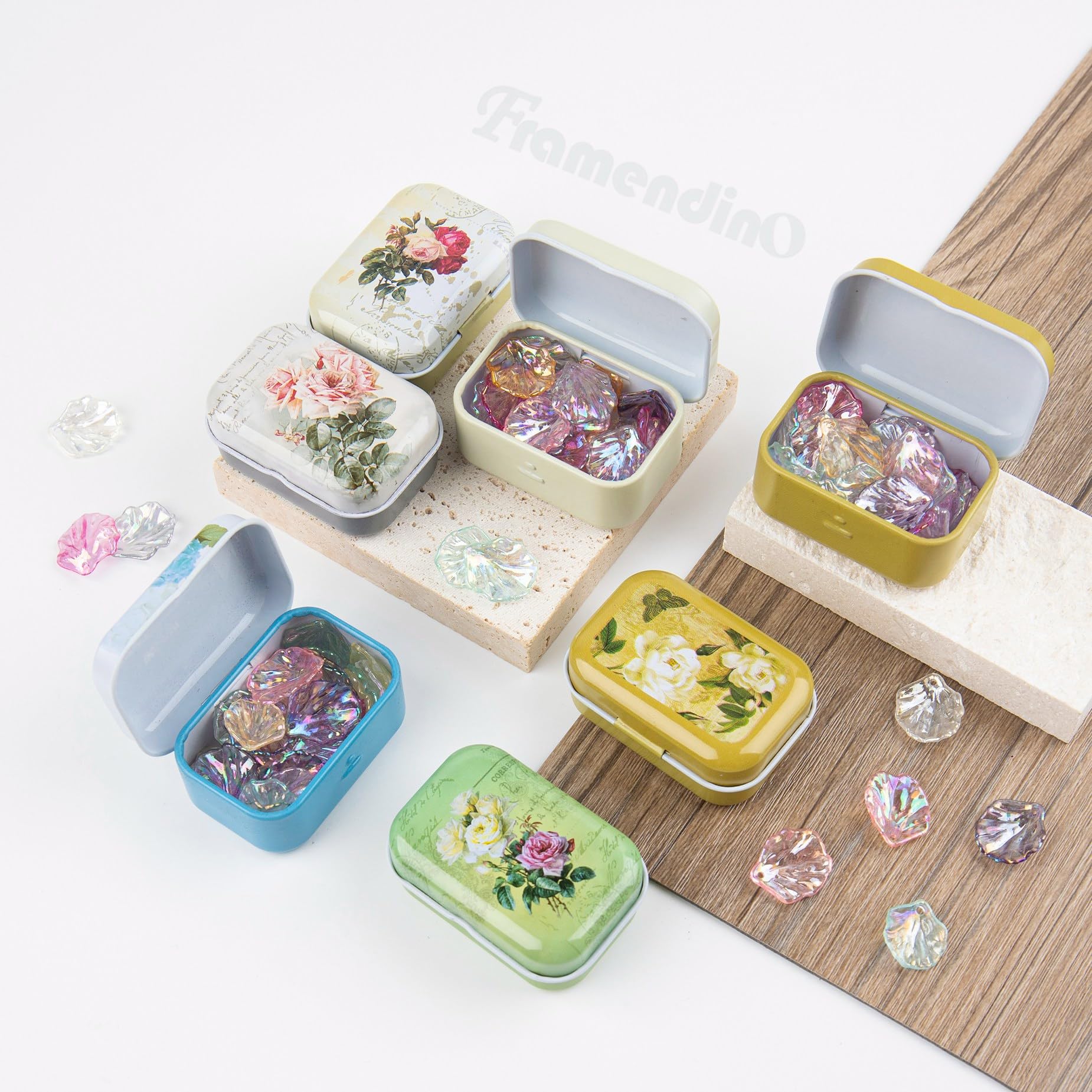 Framendino, 5 Pack Mini Trinket Coin Box Small Retro Flowers Containers with Lid for Jewelry Storage Case Tinplate (Random Color)