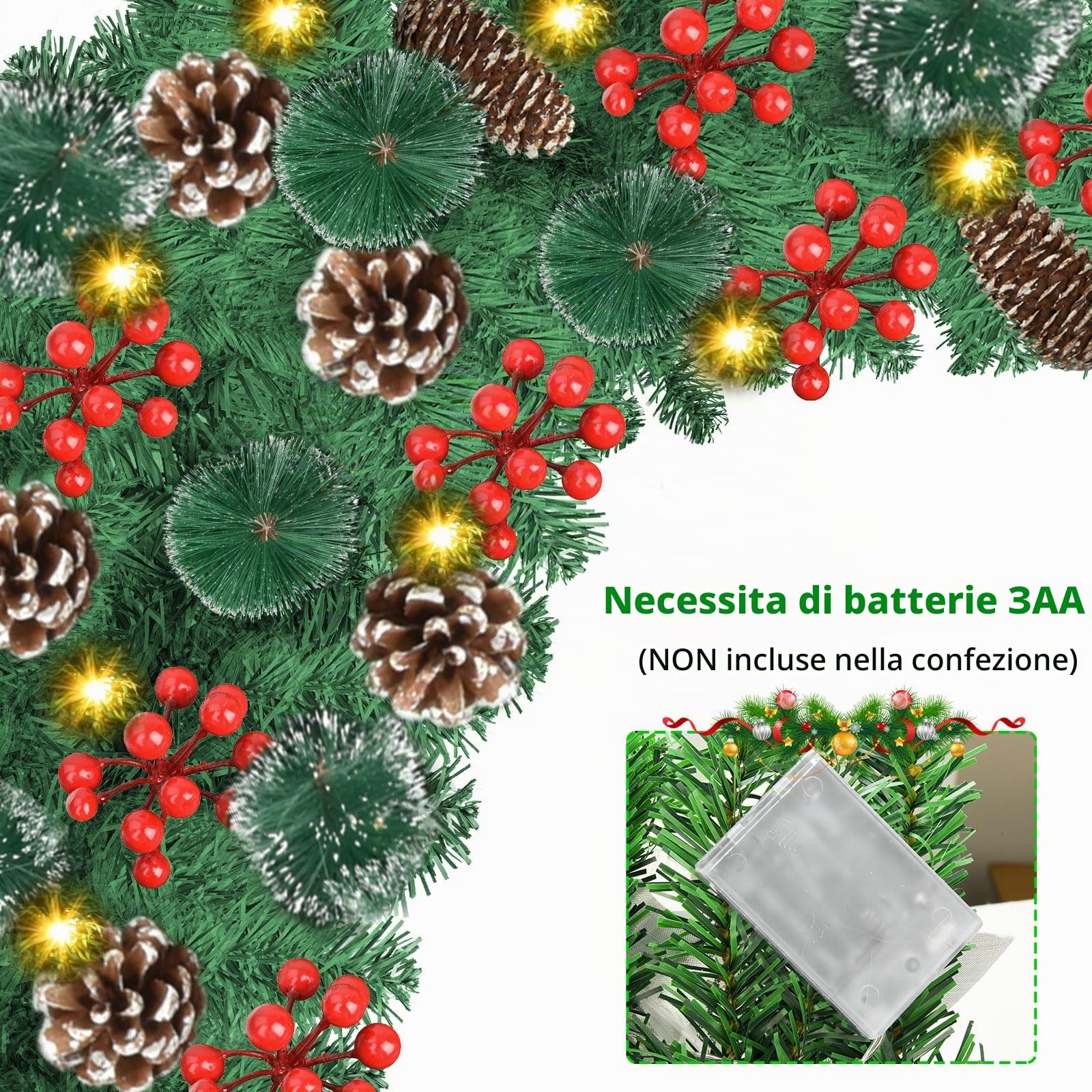Timiyou Ghirlanda Natalizia 2.7M con 30LEDs, Decorazioni Natalizie con Luci Alimentate a Batterie! Perfetta per Porta, Camino e Scale - Trasforma Il Tuo Natale