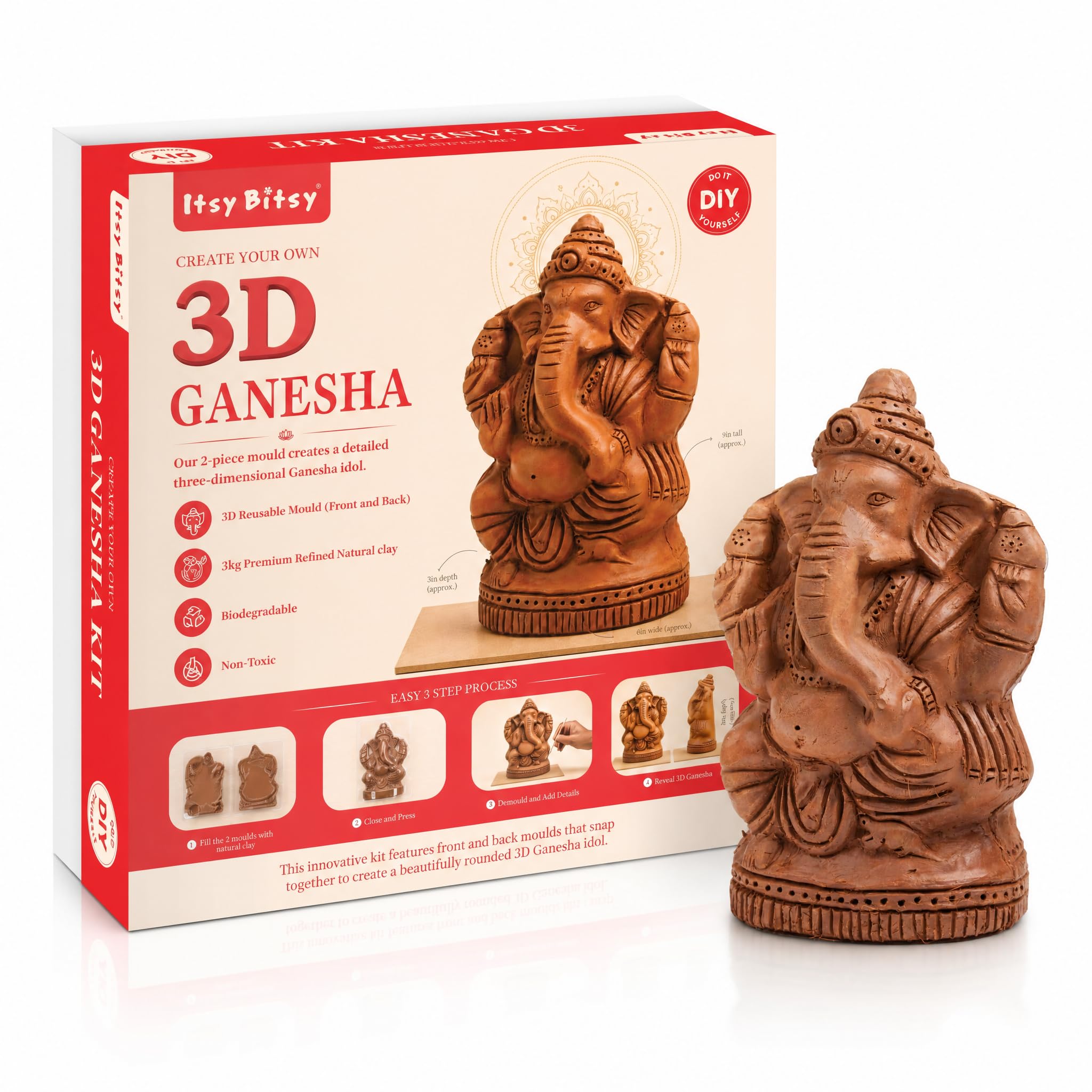 Itsy Bitsy DIY Create Your Own 3D Ganesha Clay Kit Approx. 6 x 9 Inch | Air Dry Clay Craft for Sculpting, Painting & Ganesh Chaturthi Decoration | DIY Art & Craft Kit-image-27