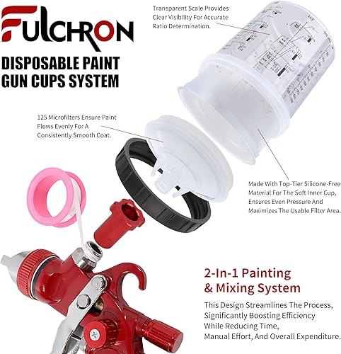 Miniatura 4 de HVLP - Pistola pulverizadora con 5 boquillas de 1.41.72.02.50.118 in, pistola de pintura con 10 tazas y tapas desechables de 600 cc, kit de pistola