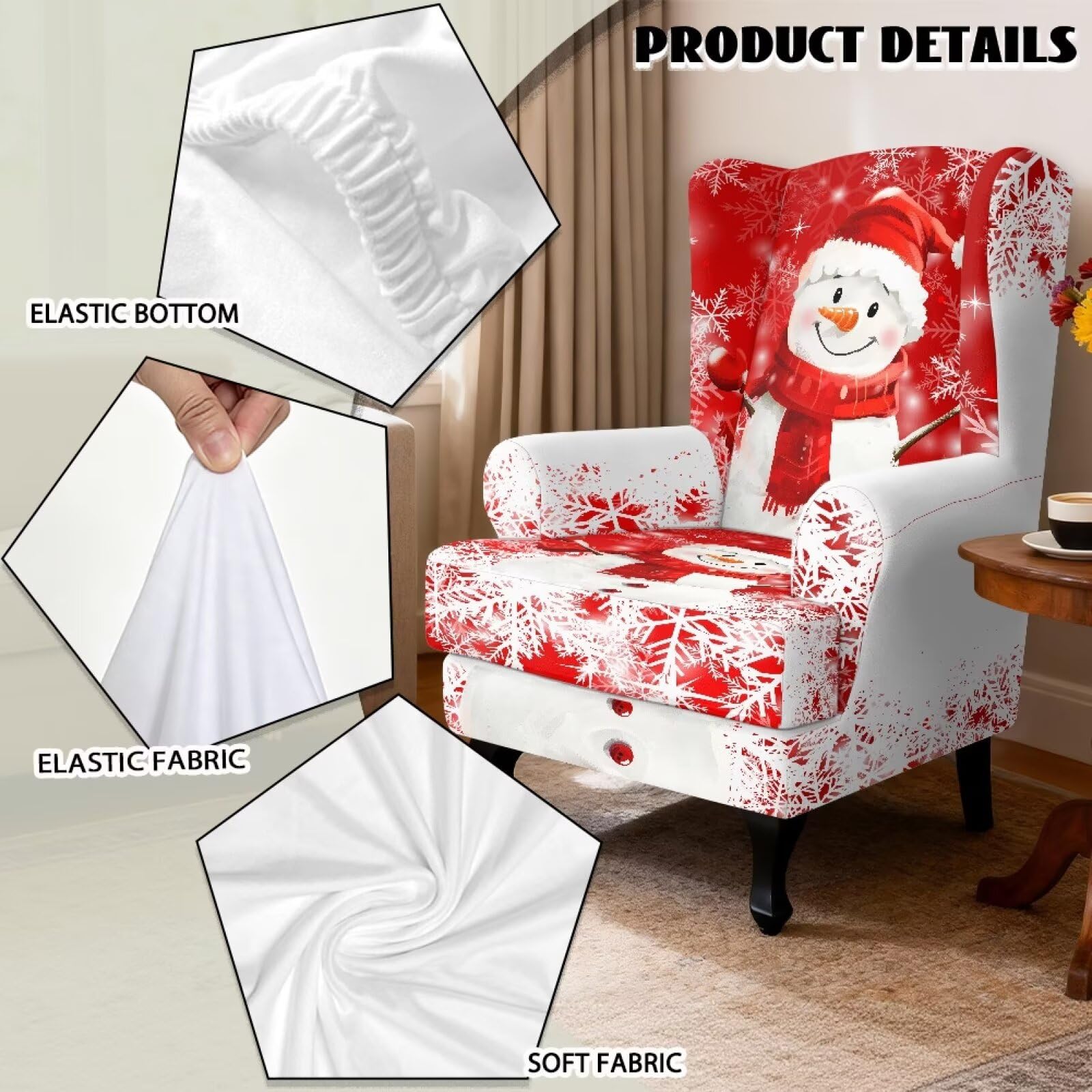 Biyejit Funda para silla de salón o dormitorio, diseño de muñeco de nieve