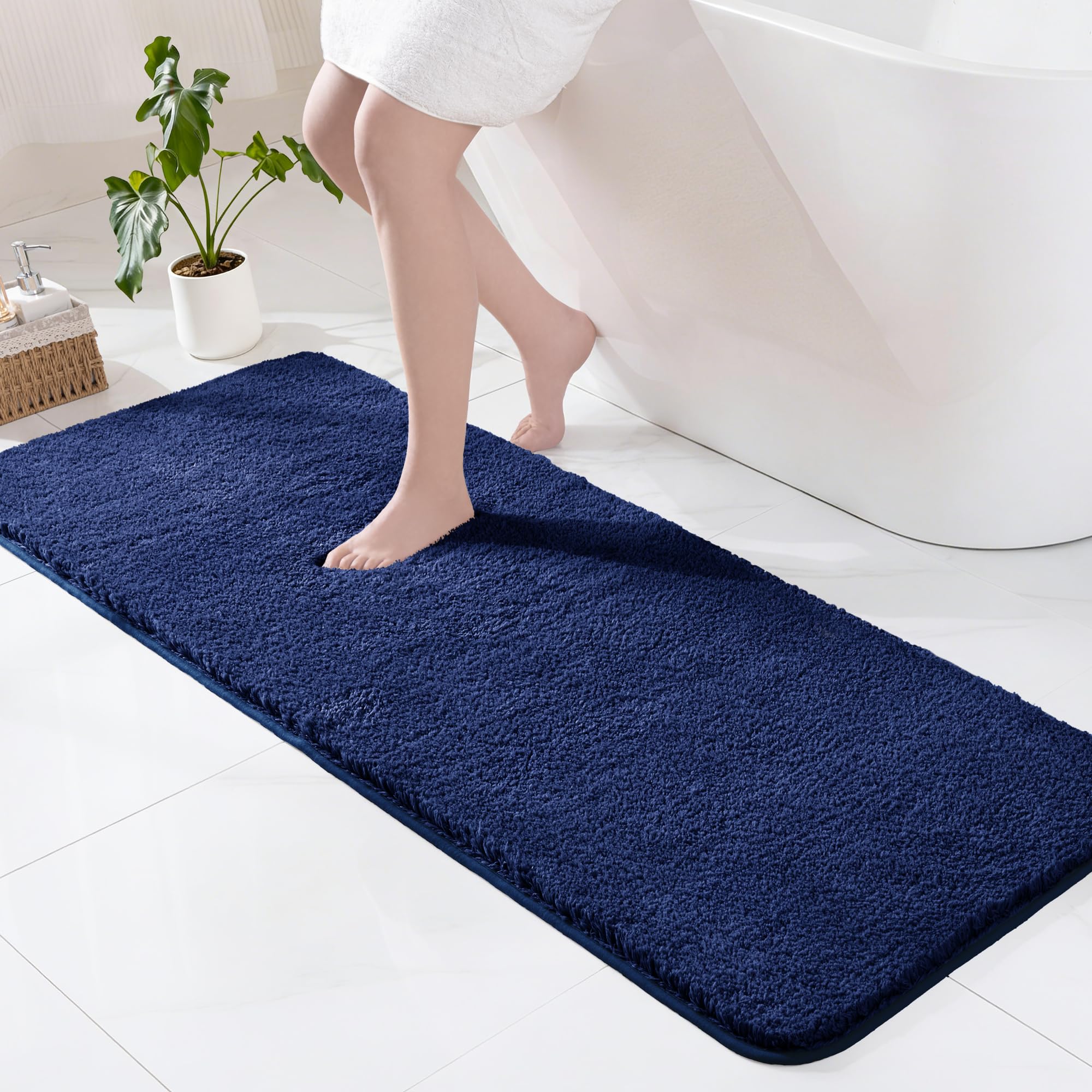 Exclusivo Mezcla Microfiber Bath Mat 60x180 CM, Extra Soft Non-Slip Super Absorbent Bathroom Mats, Machine Washable Quick Dry Bath Rugs for Bathroom Floor, Shower, Home Decor, Solid Navy Blue