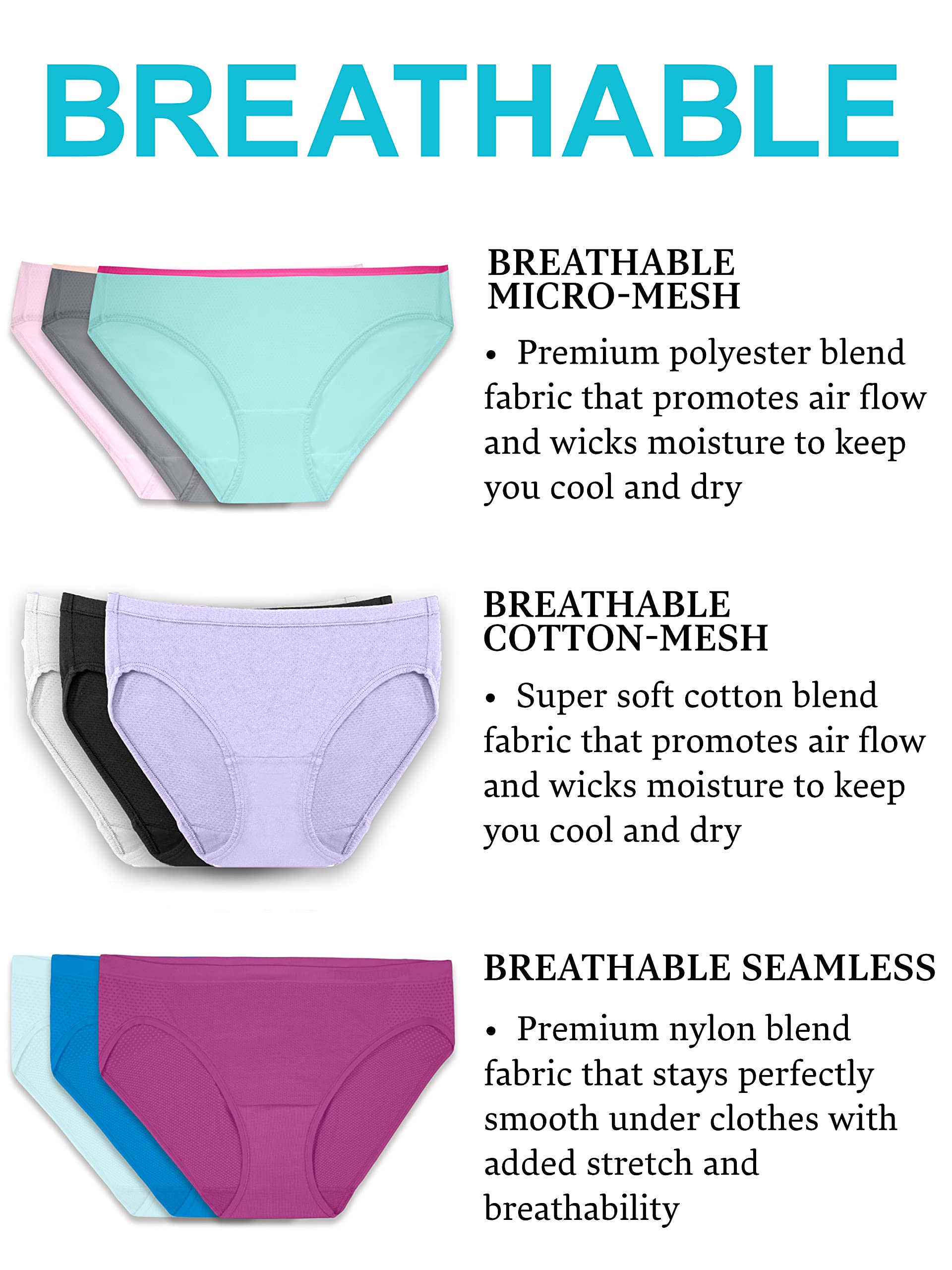 Fruit of the Loom Breathable Panties (Regular & Plus Size) Intimo in Stile Bikini Donna