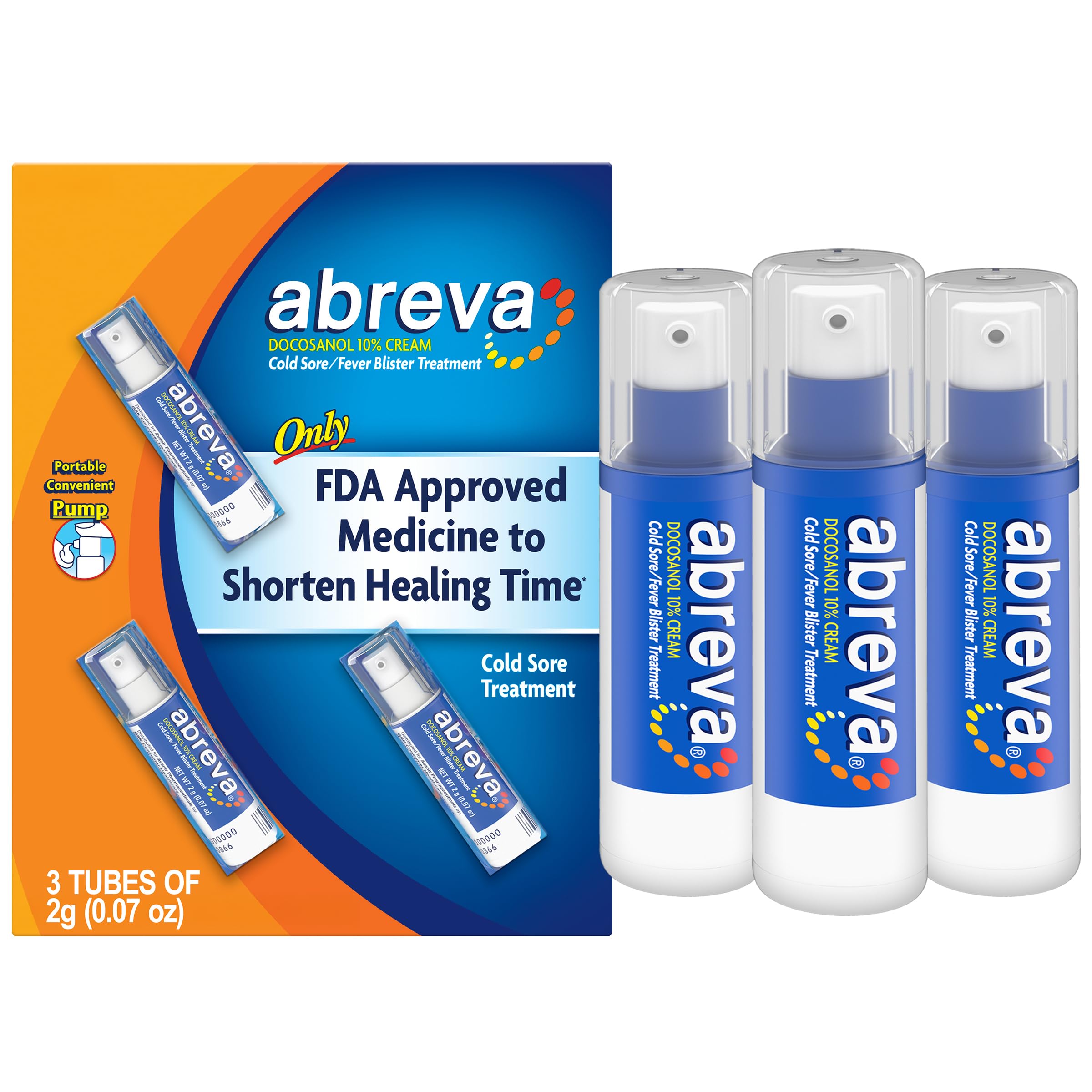 Abreva Docosanol 10 Percent Cold Sore Treatment 0.07 oz Pump Bottle x 3