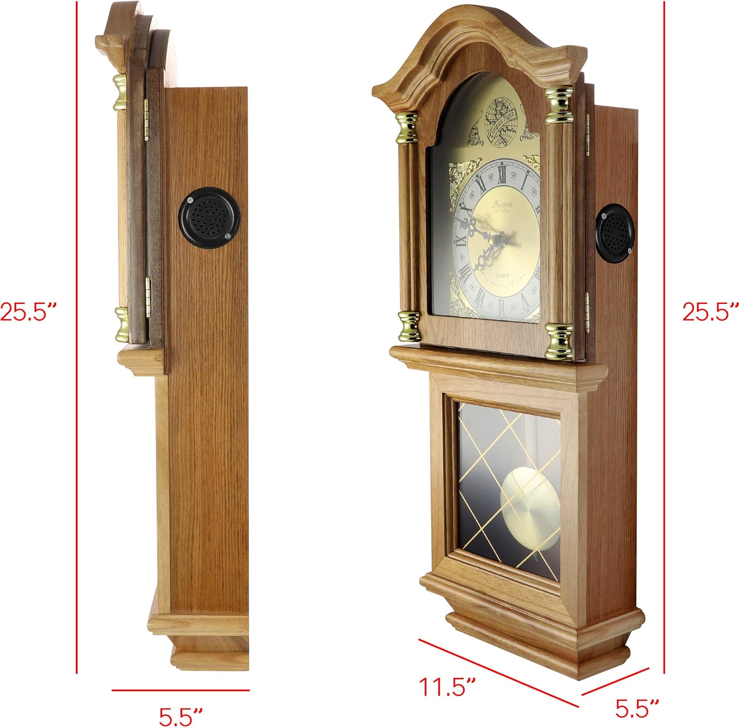 Golden Oak BED7074 Bedford Clock Collection Classic Chiming Wall Clock