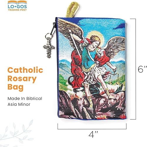 Miniatura 4 de Bolsa de Rosario Católico Oración del Arcángel Miguel y San Miguel Joyería de 4 x 6 pulgadas y monedero con cruz pequeña bolsa de iconos de tapiz