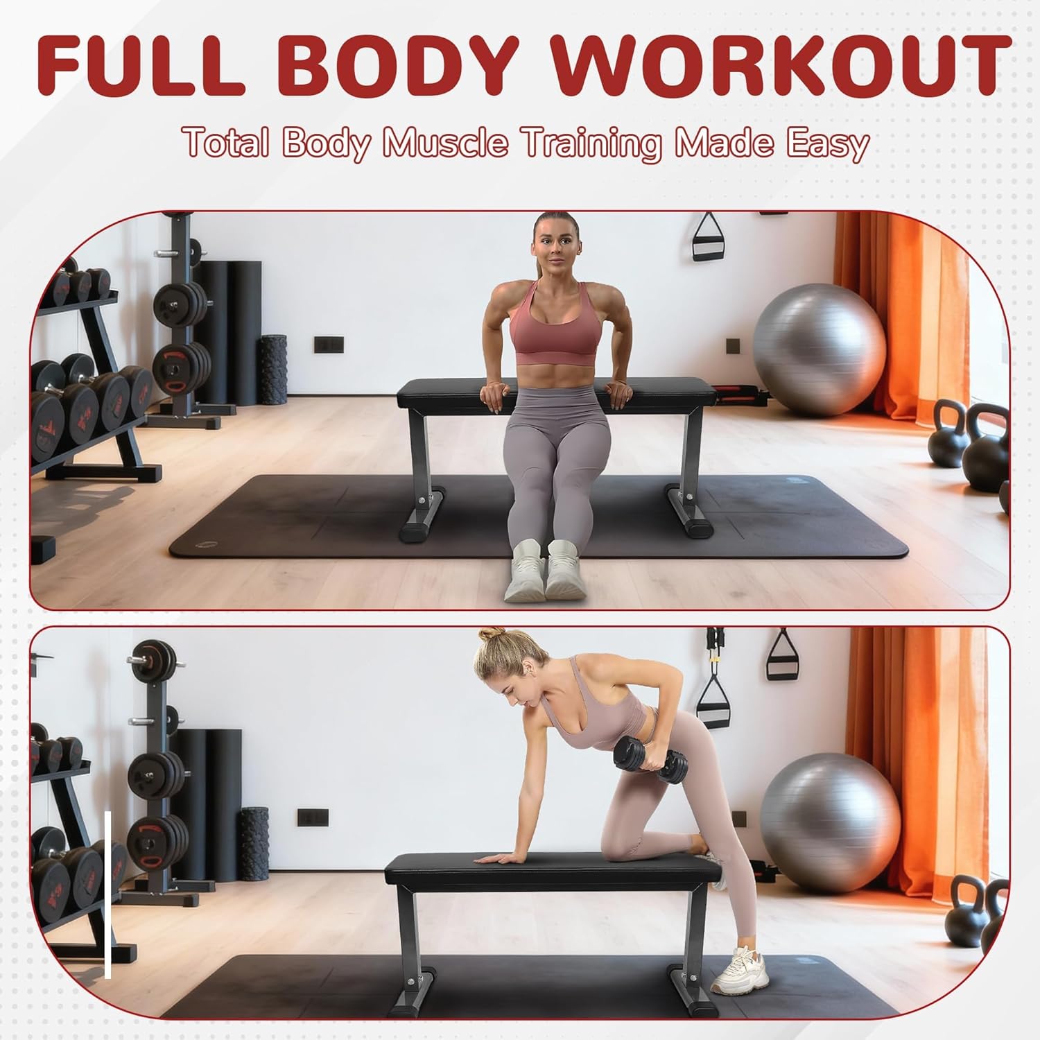 Fitvids Flat Weight Bench, Heavy Duty Flat Workout Bench for Home Gym Weight Training