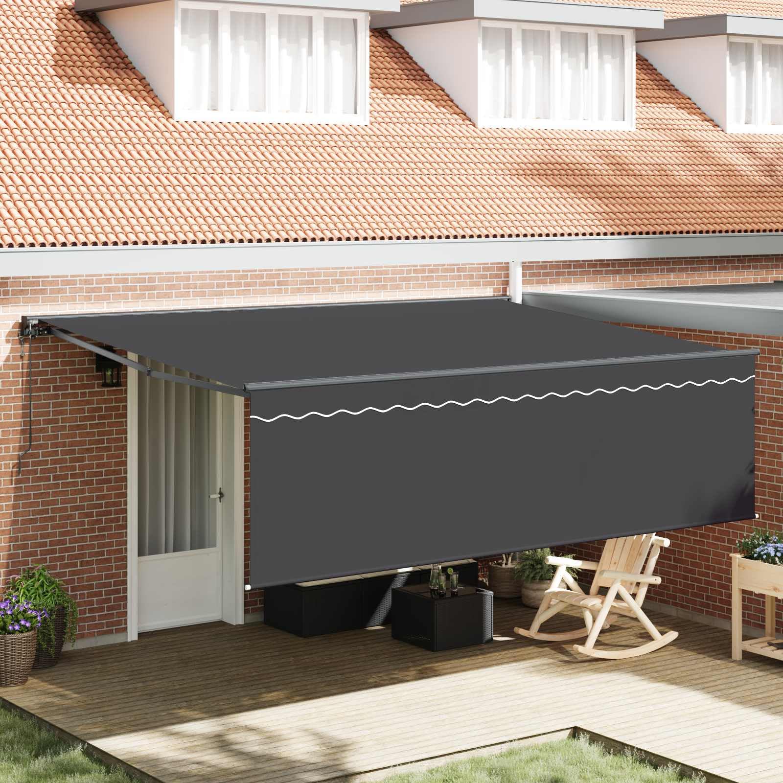 Tenda da sole retrattile antracite, 450 x 350 cm, in poliestere e alluminio, elettrica, con telecomando, resistente alle intemperie e ai raggi UV, ideale per giardino, terrazza, balcone