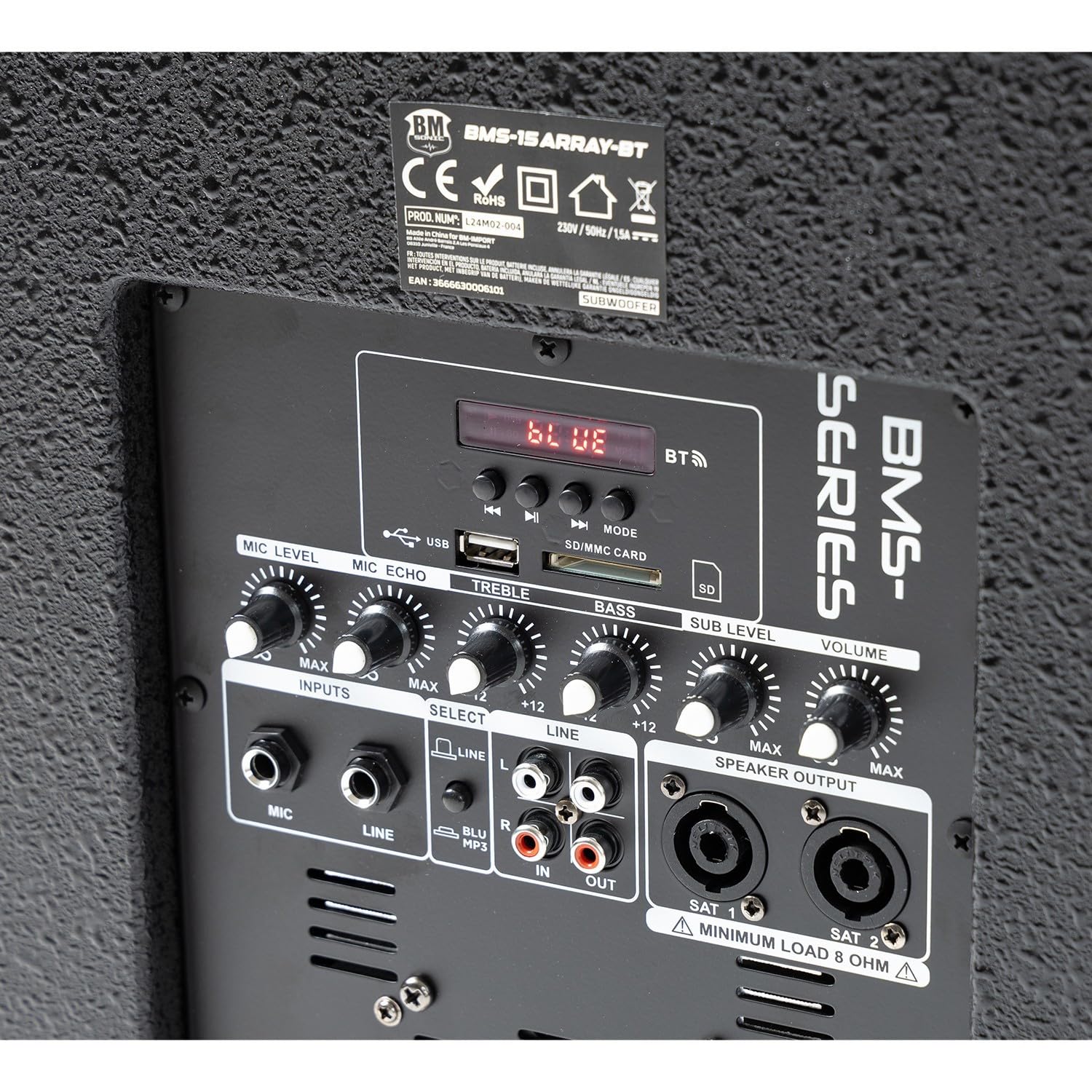 Pack Sonorisation DJ Complet BM Bmsonic BMS-15-ARRAY-BT, 1200W, Enceintes Satellites, Caisson 38cm USB/Bluetooth, Supports Câbles