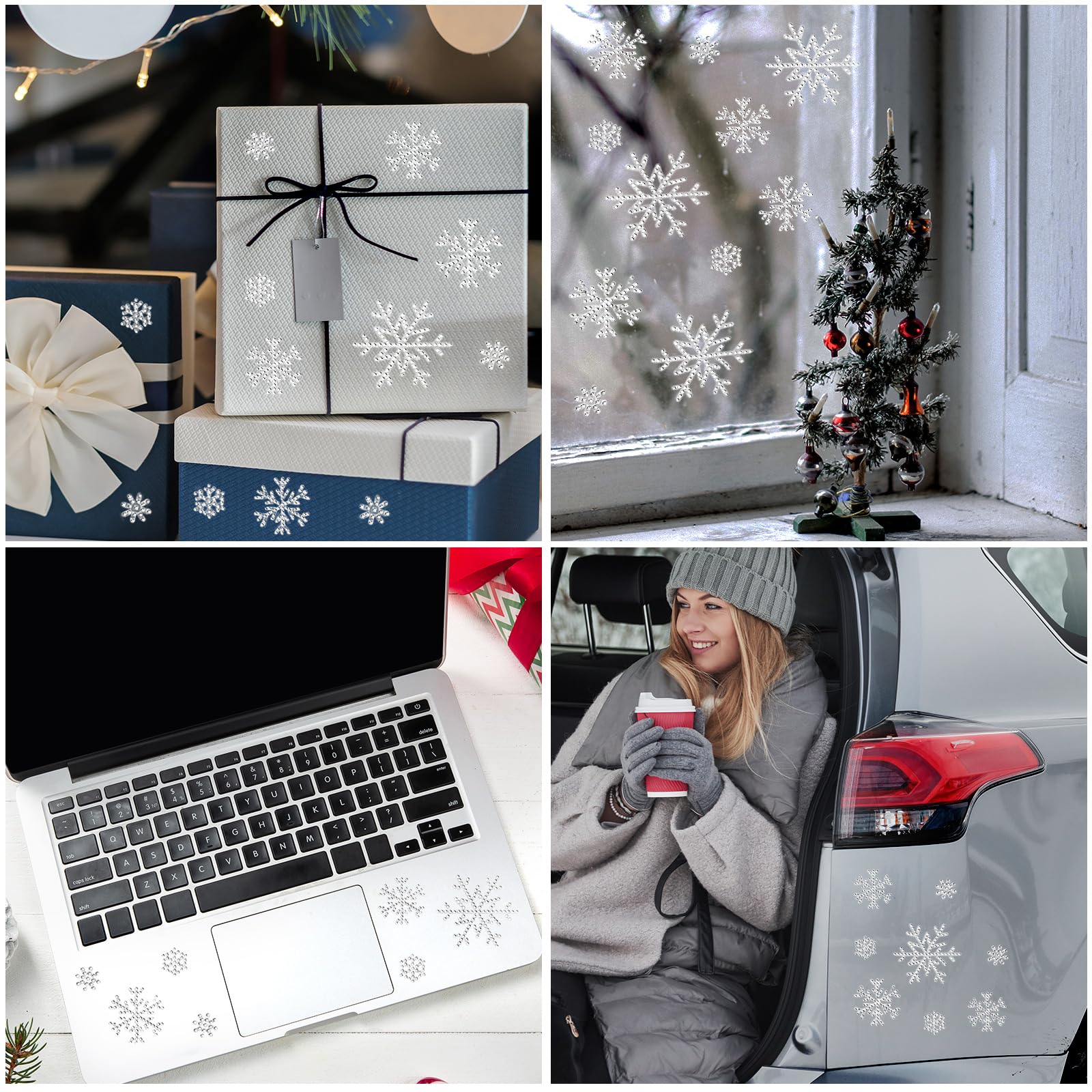 JarThenaAMCS 8 Blatt Winter Schneeflocke Aufkleber Weihnachten Schneeflocke Strass Abziehbilder Kristall Glänzend Dekorative Aufkleber für Weihnachten Umschlag Karte Scrapbook Geschenkpapier