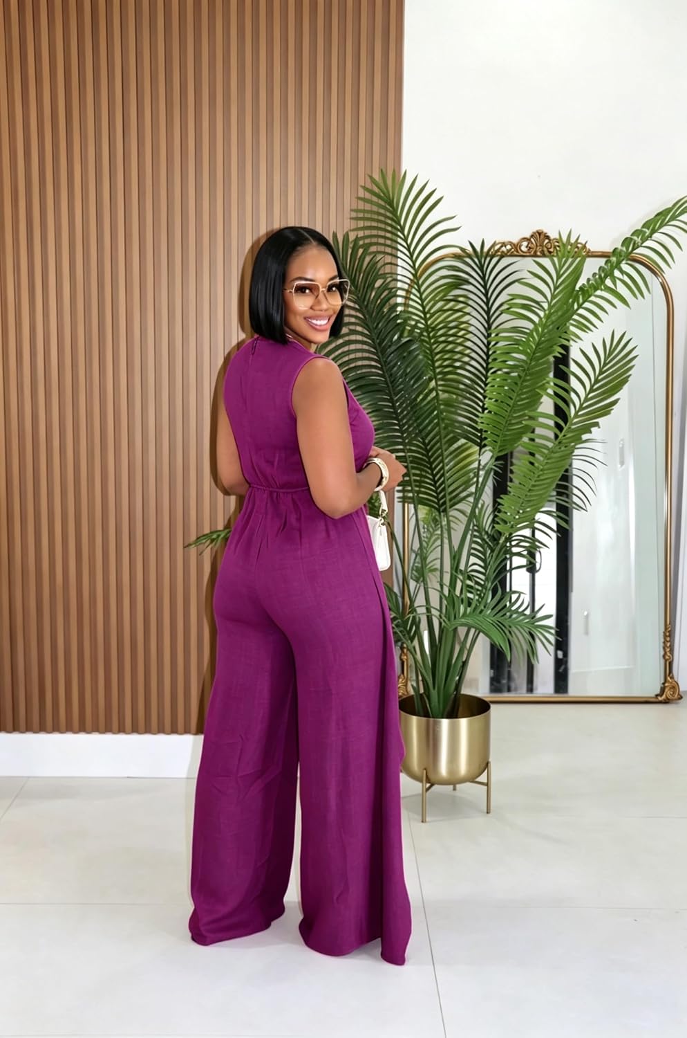 Jumpsuits for Women Casual V-Neck Sleeveless Tie Waist Wide Leg Pants Rompers One Piece Jumpsuits Sexy Club Outfits