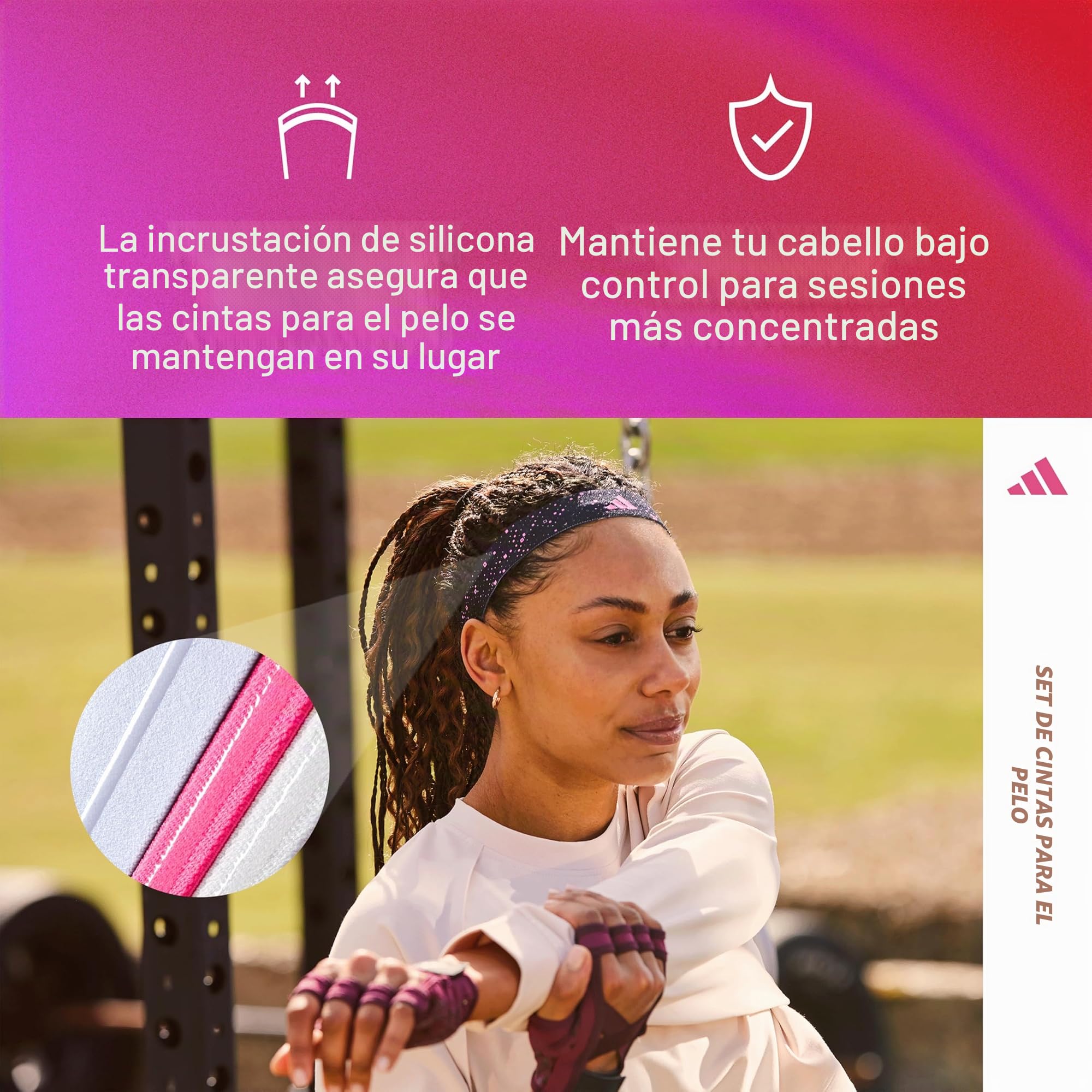 adidas Bandas para el Pelo (Graphic) – Rosa Lucid, Blanco, Negro