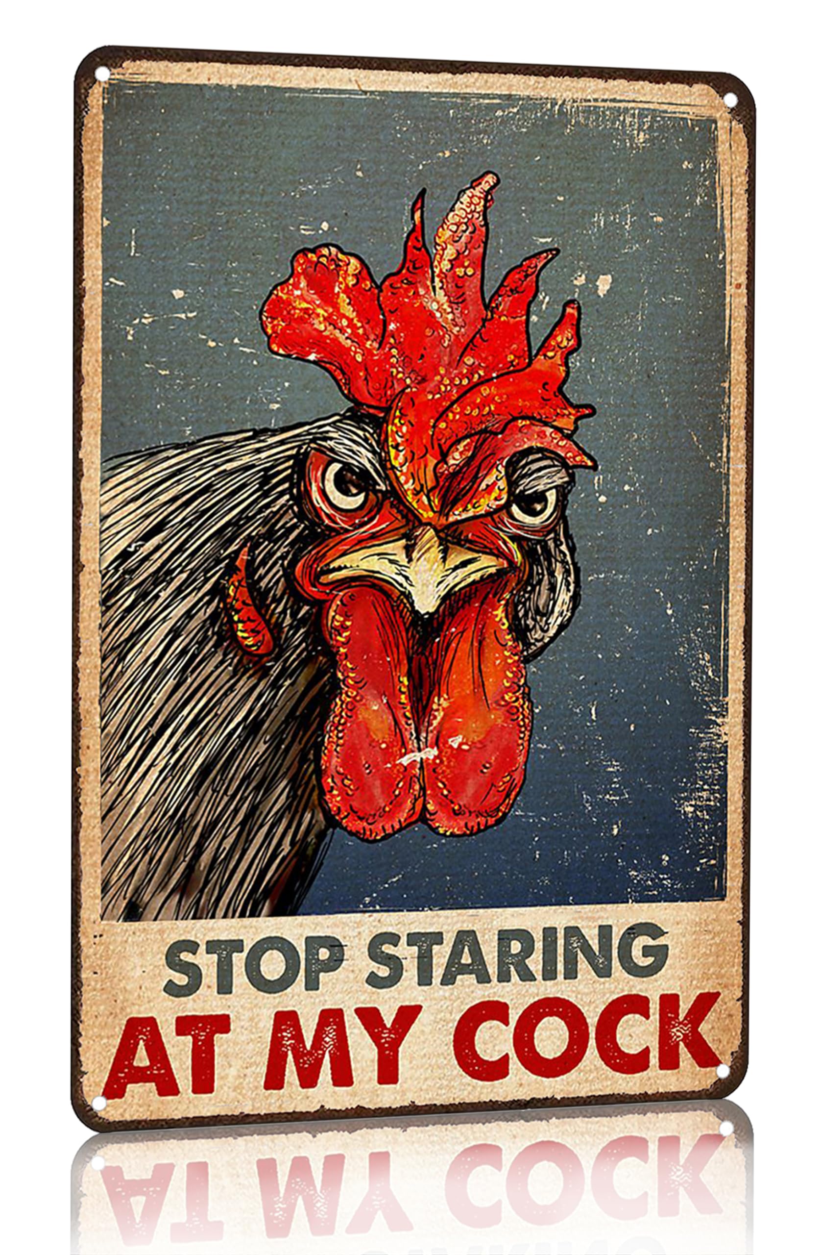 Smilelife Funny Chicken Stop Staring My Cock Tin Sign for Farm Chicken Coop Farmhouse Kitchen Vintage Wall Decor 8x12 Inch (3058)