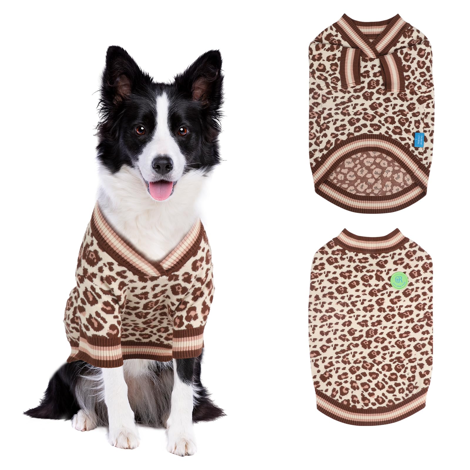 On The Roll? Stacked V-Neck Leopard Print Pullover Dog Sweater, Pet Dogs Sweaters, Knitted Dog Clothes, Pet Clothing, Suitable for All Seasons and Types of Dogs, (S