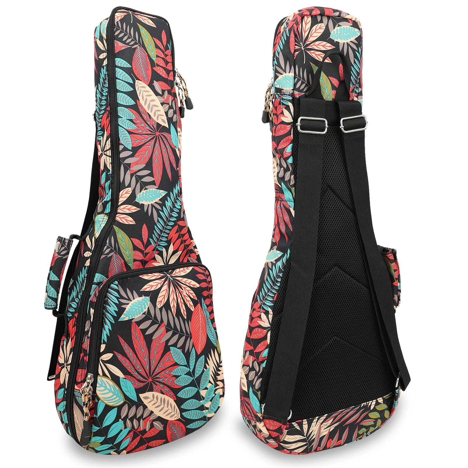 Premium 26" Ukulele Case, 10mm Back Panel Padded,Adjustable Strap,Durable Pocket Bag for Tenor - Red Leave