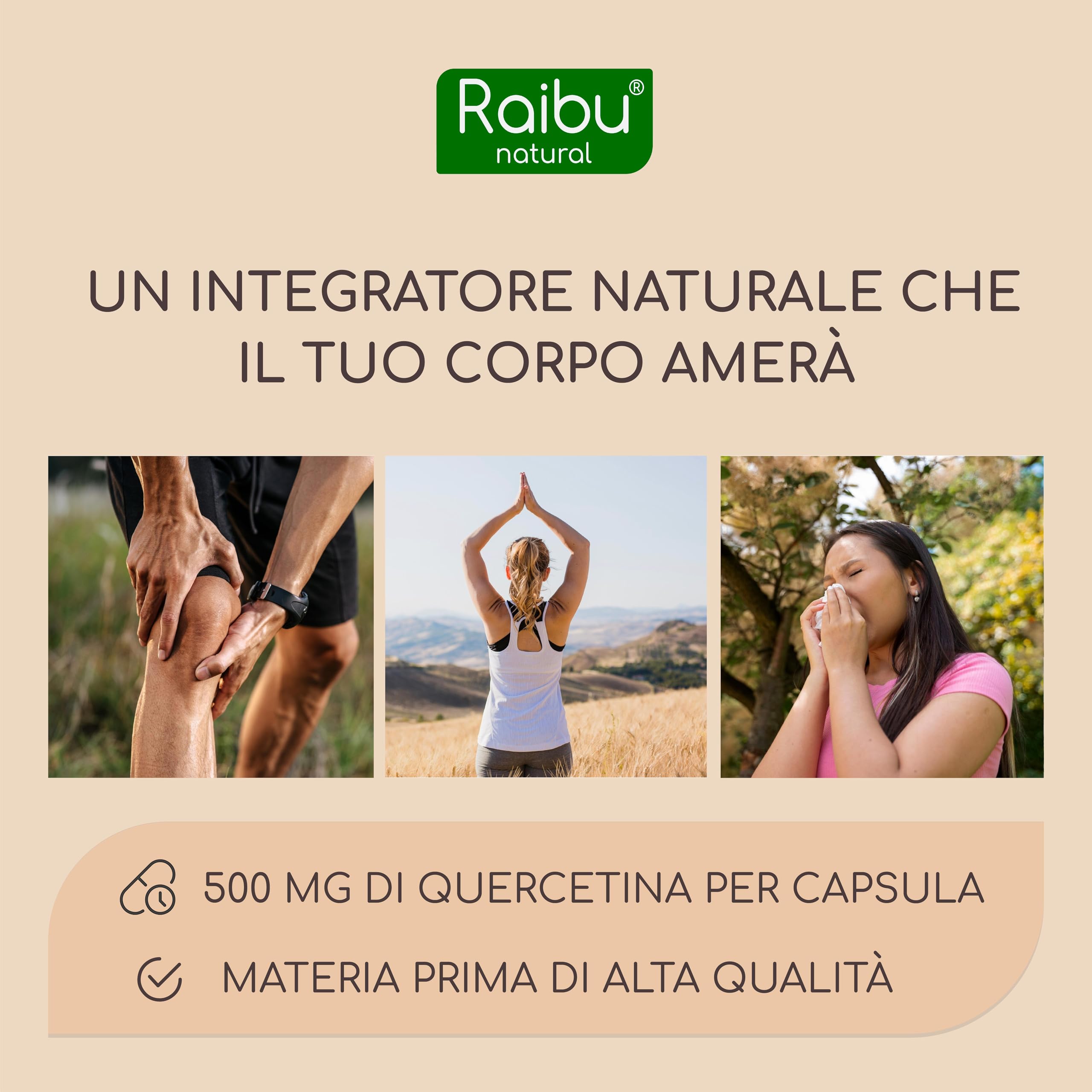 Quercetina 500 mg Pura – 180 Capsule (6 MESI di Fornitura) I 95% di Contenuto di Quercetina I Estratto di Sophora Japonica I Integratore di Flavonoidi I Testato in Laboratorio e Vegano, Raibu