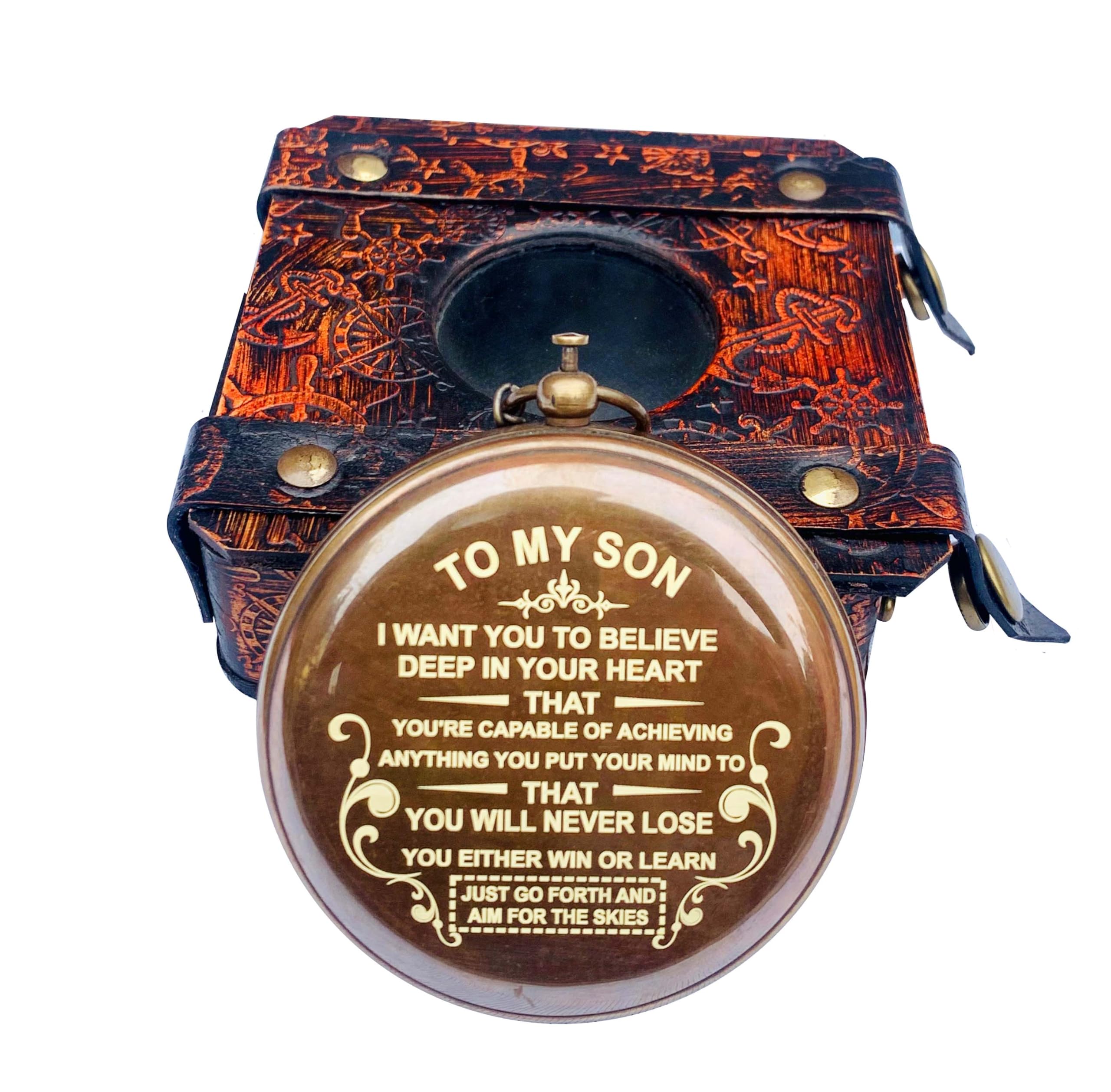 QADEEM to My Son Compass Personalized Sundial Compass with Leather Case