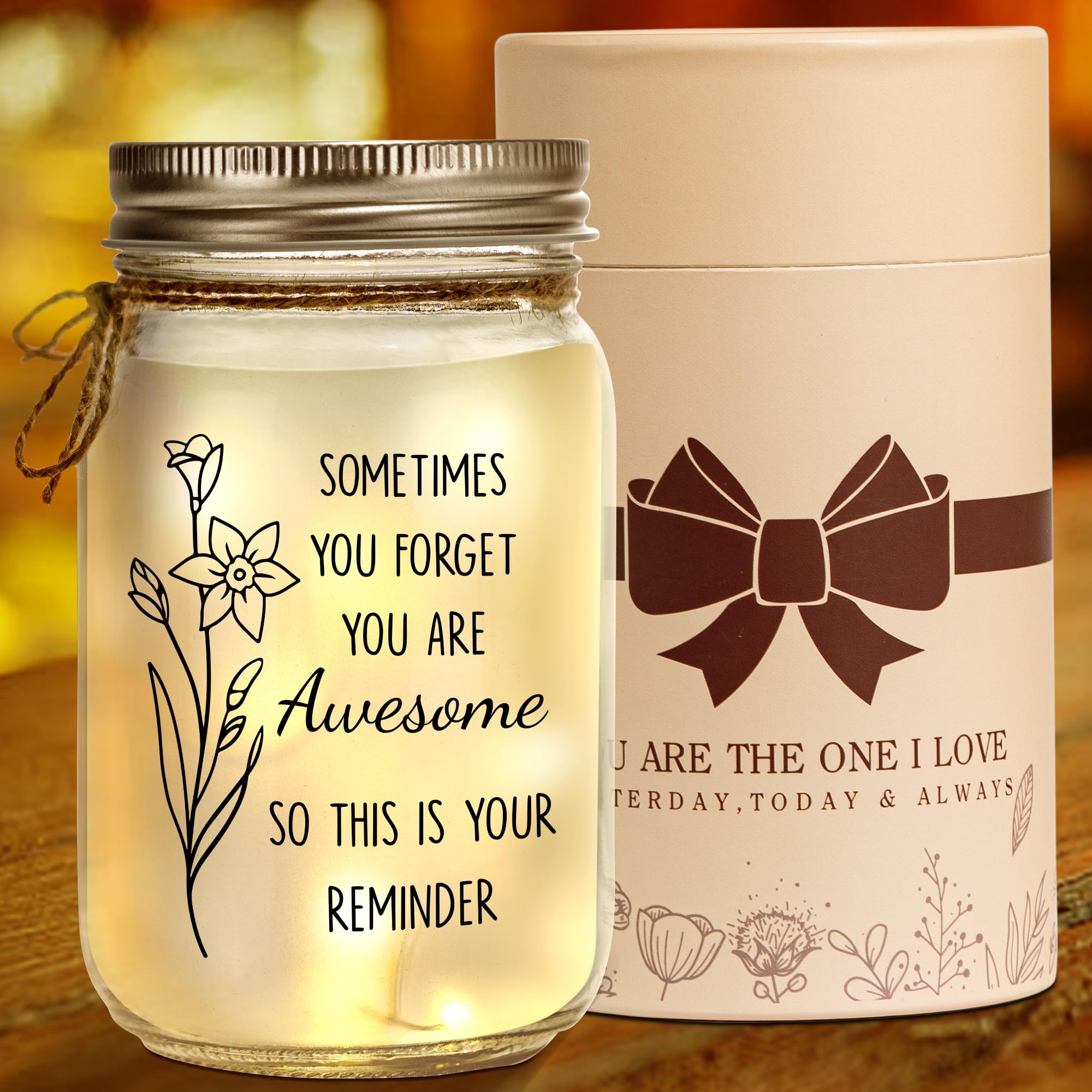 Kenon Women's You Are Awesome Mason Jar Night Light For Mothers Day Gifts For Mom, Home Decoration Lights, Personalized Crystal Stickers Night Light Gift For Birthday,
