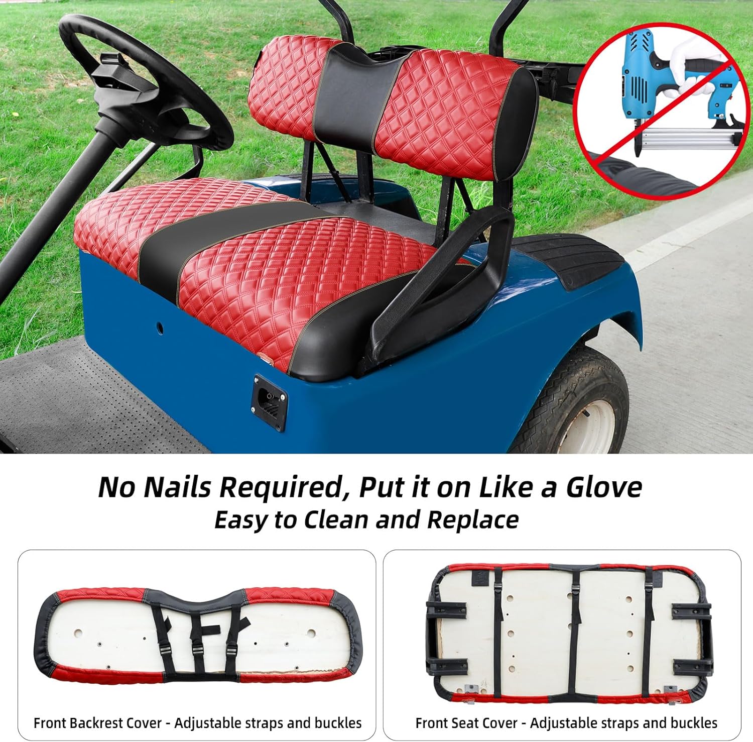 Roykaw Golf Cart Seat Covers Kit Fit for EZGO TXT OEM Ordinary Seat Cushion, Marine Grade Vinyl Material/More Soft and Comfortable, Breathable & Easy to Clean