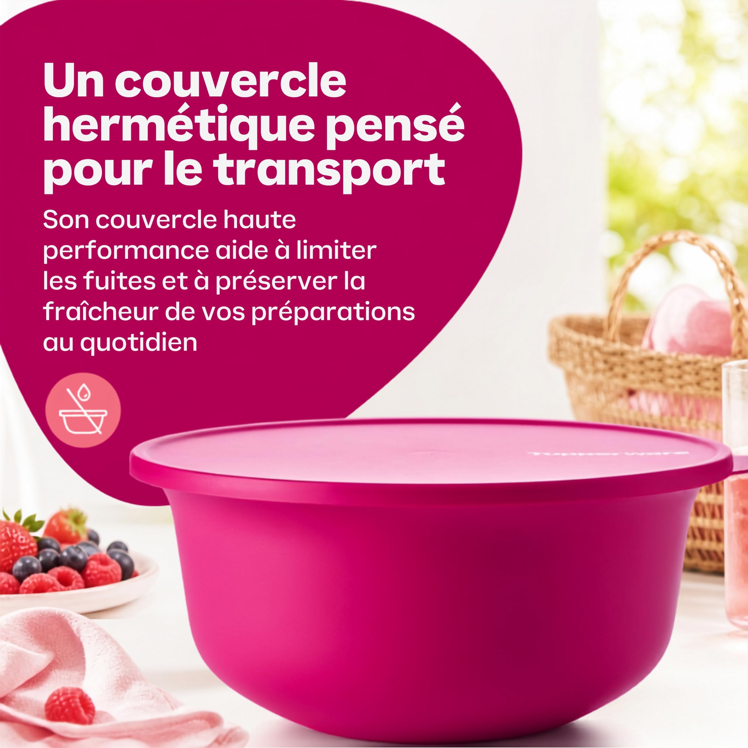 Tupperware Saladier Aloha 4 Litres Couvercle Hermétique - Pique-Nique Famille - Emboîtable Gain de Place - Plastique - H 12.8 cm Diamètre 29.5 cm - Compatible Lave-Vaisselle Idéal Famille Maison