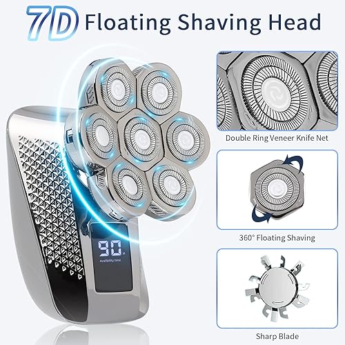 Miniatura 3 de MUYUHOHA Afeitadoras de cabeza para hombres calvos afeitadoras de cabeza flotante 7D 6 en 1 afeitadora eléctrica impermeable recargable afeitadora