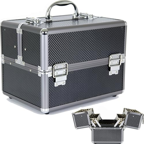 AluminioMaletín de maquillaje para almacenar Organizar Maquillaje joyas esmalte de uñas negro Black Leopard