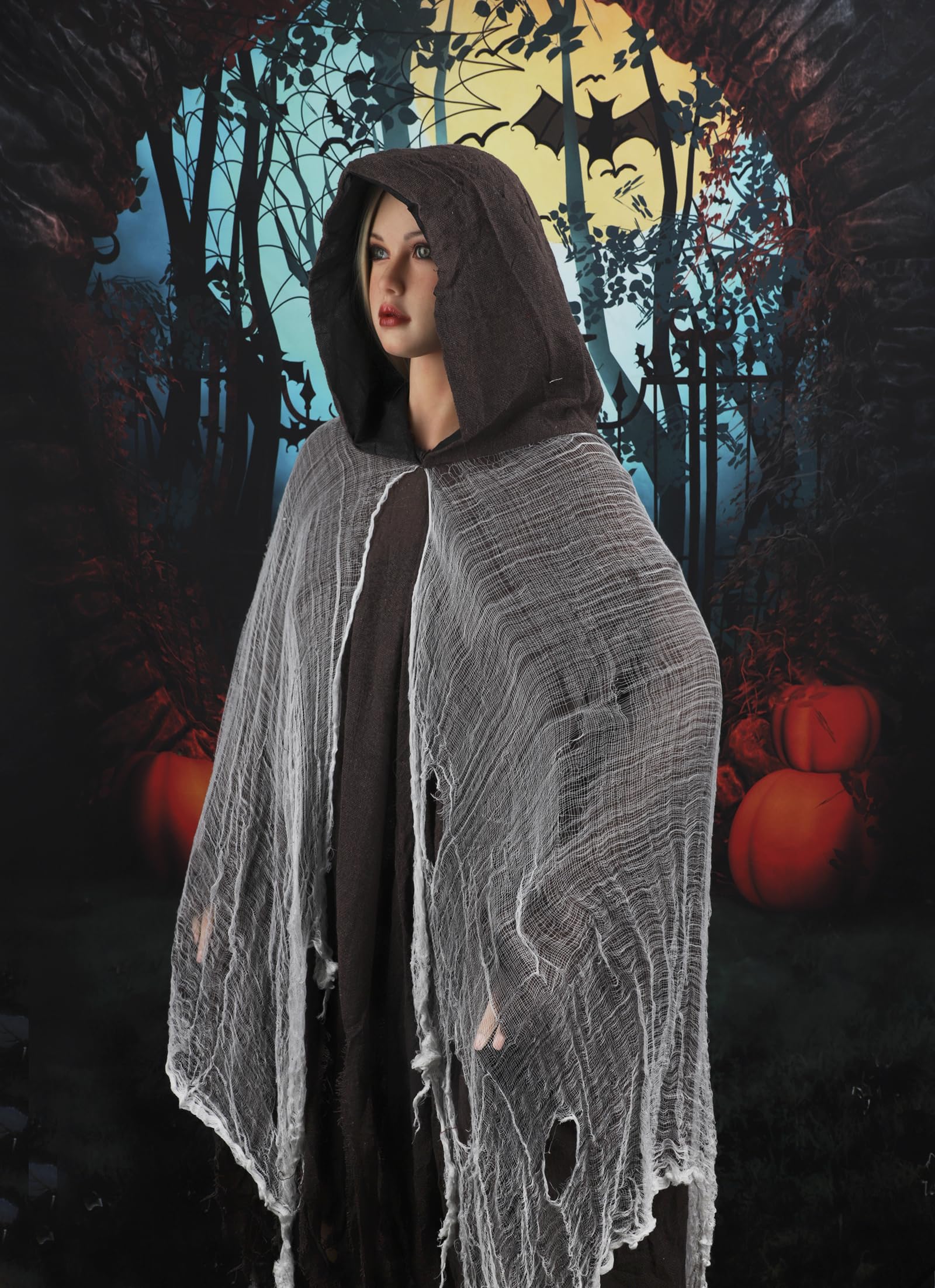 JIAHG Adult Scary Halloween Hooded Cloak Men Mesh Loose Cape with Mesh Spooky Cosplay Costume Halloween Party Outfit Role Playing Dresses Unisex Prank Props - Image 4