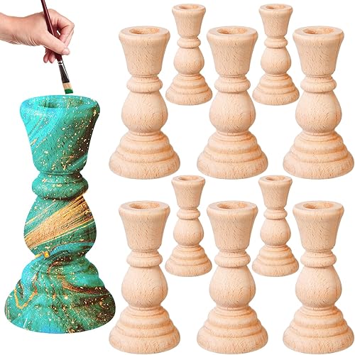 Nitial 12 portavelas de madera clásicos sin terminar, pequeños candelabros de madera sin terminar, para manualidades, decoración de regalo de