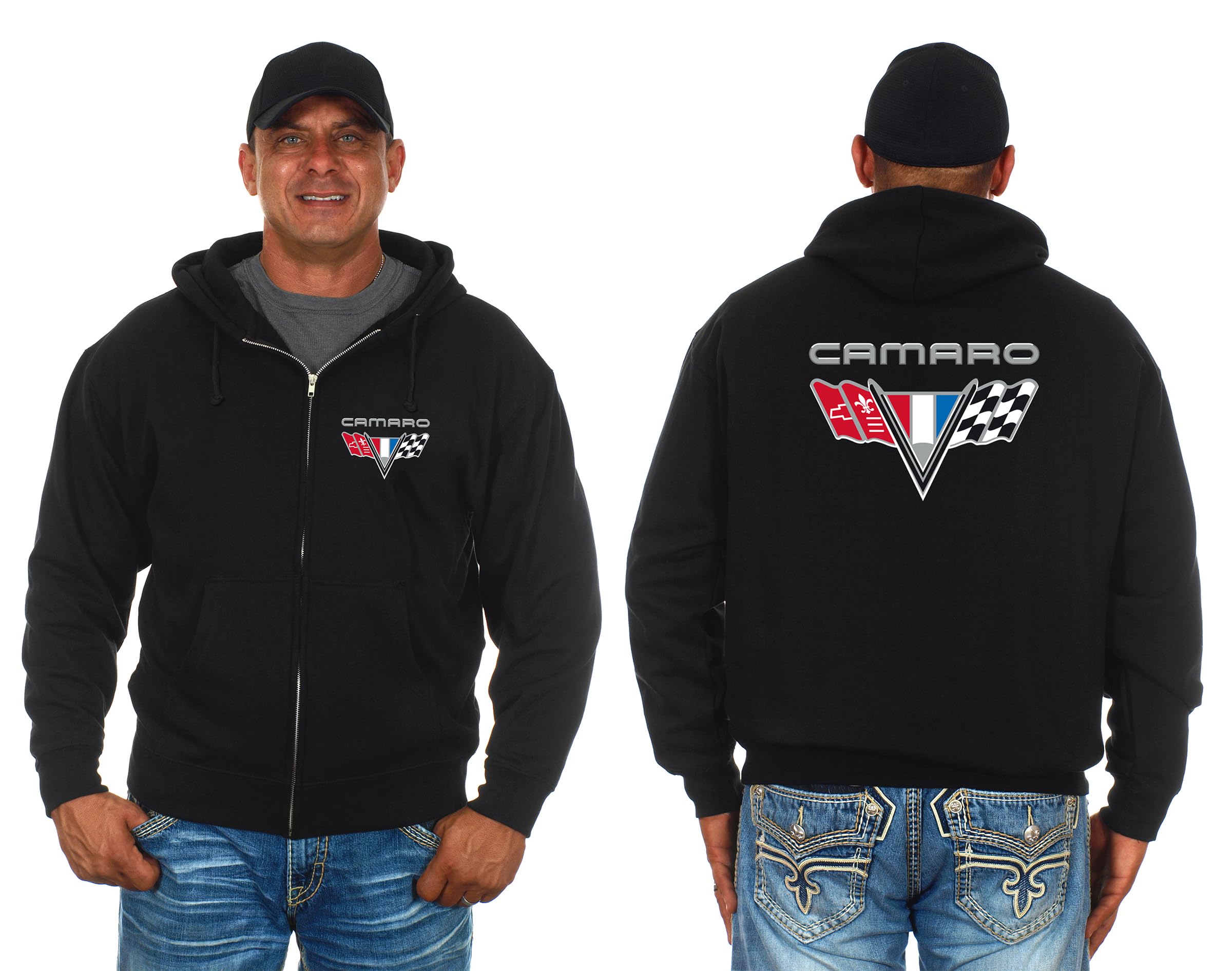 Jh Design Group Men's Black Jh Design Chevy Camaro Zip Up Hoodie Sweatshirt & Charcoal Sm To 3X, Xl