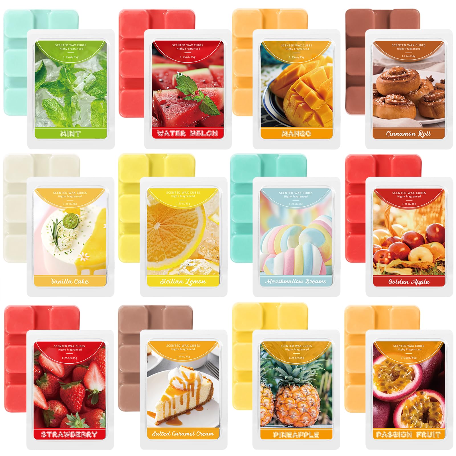 Cera aromática STRN en cubos de soja con 12 fragancias de frutas y alimentos