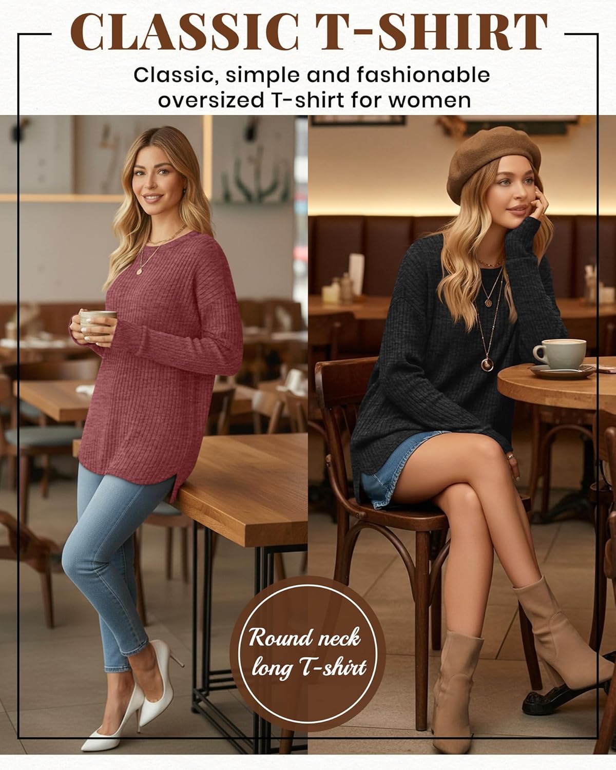 3 Pack Women's Long Sleeve Tops with Thumb Hole Ribbed Crew Neck Loose Fit Shirts Fall Winter Clothes Outfits - Image 5